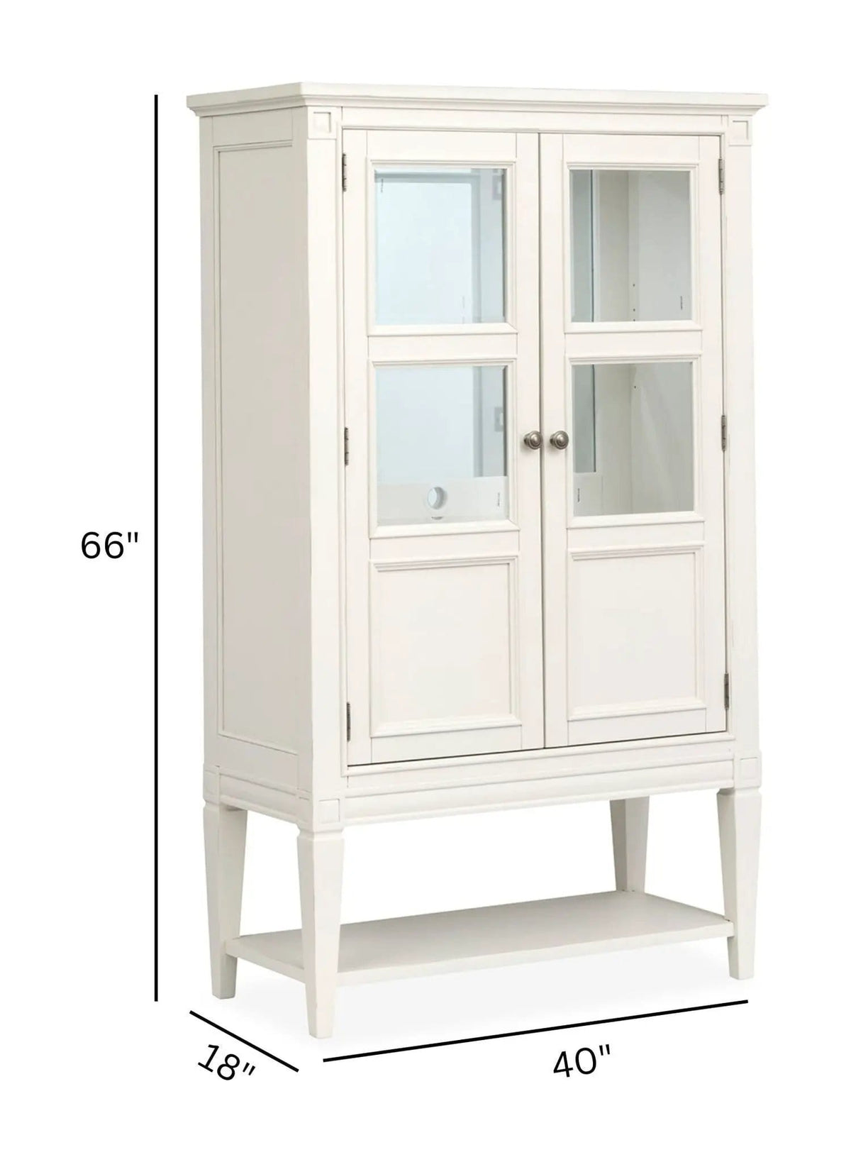 Willowbrook Display Cabinet | 18 x 40 x 66 in | Tempered Glass & Veneer | Egg Shell White