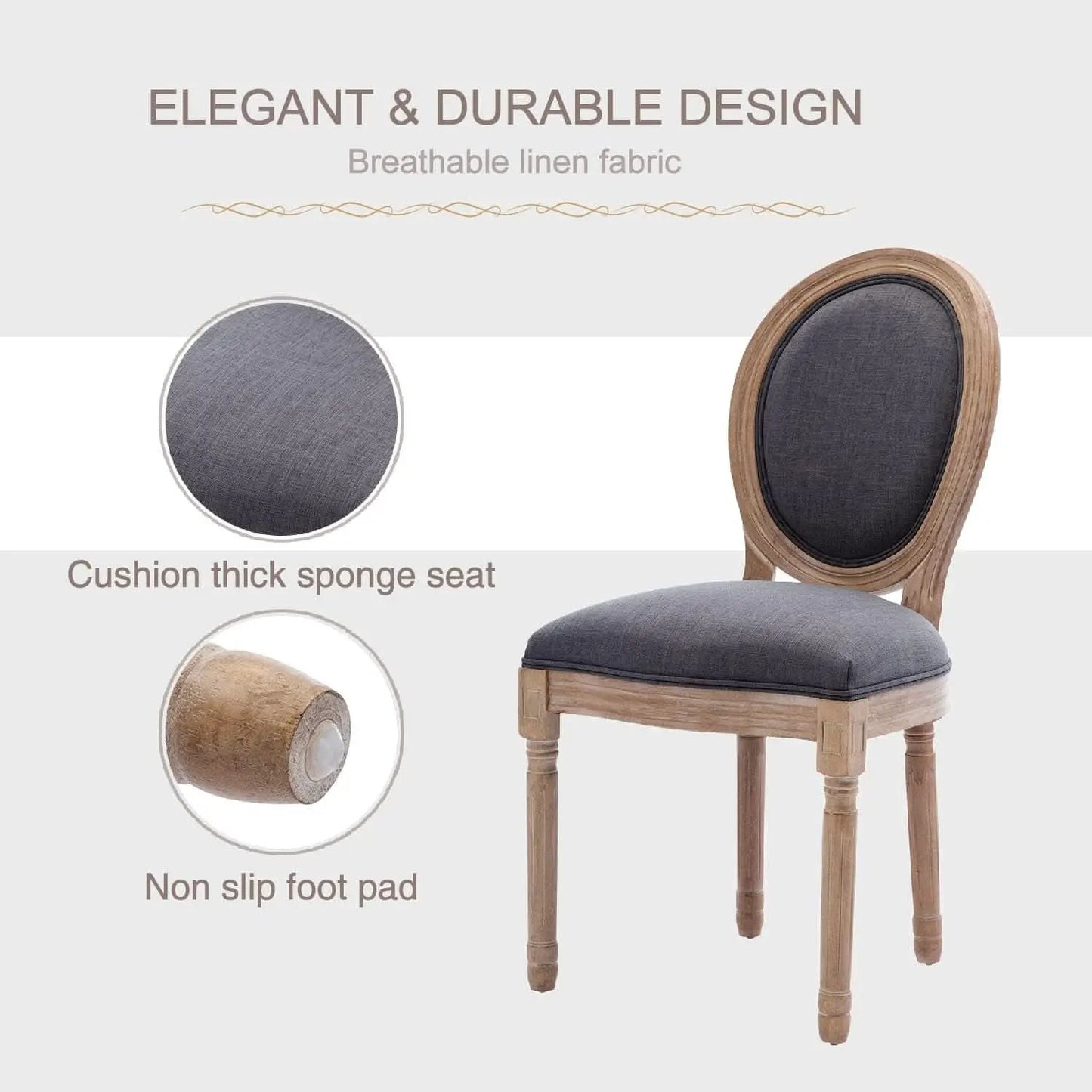 Set Of 4 French Vintage Dining Chairs Solid Wood Frame Tufted Fabric from PriceLows™
