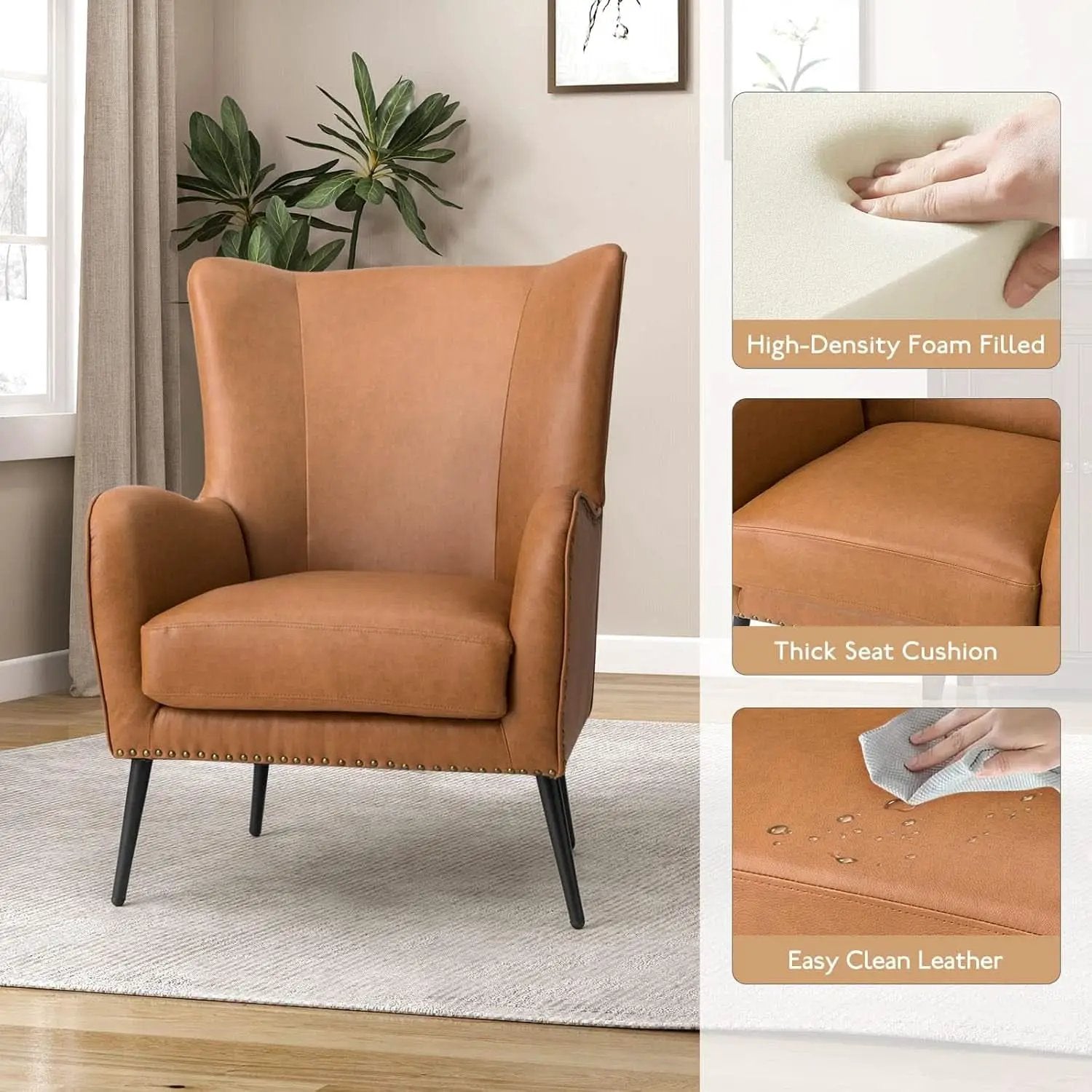 Faux Leather Wingback Chair With Black Nailhead Trim from PriceLows™