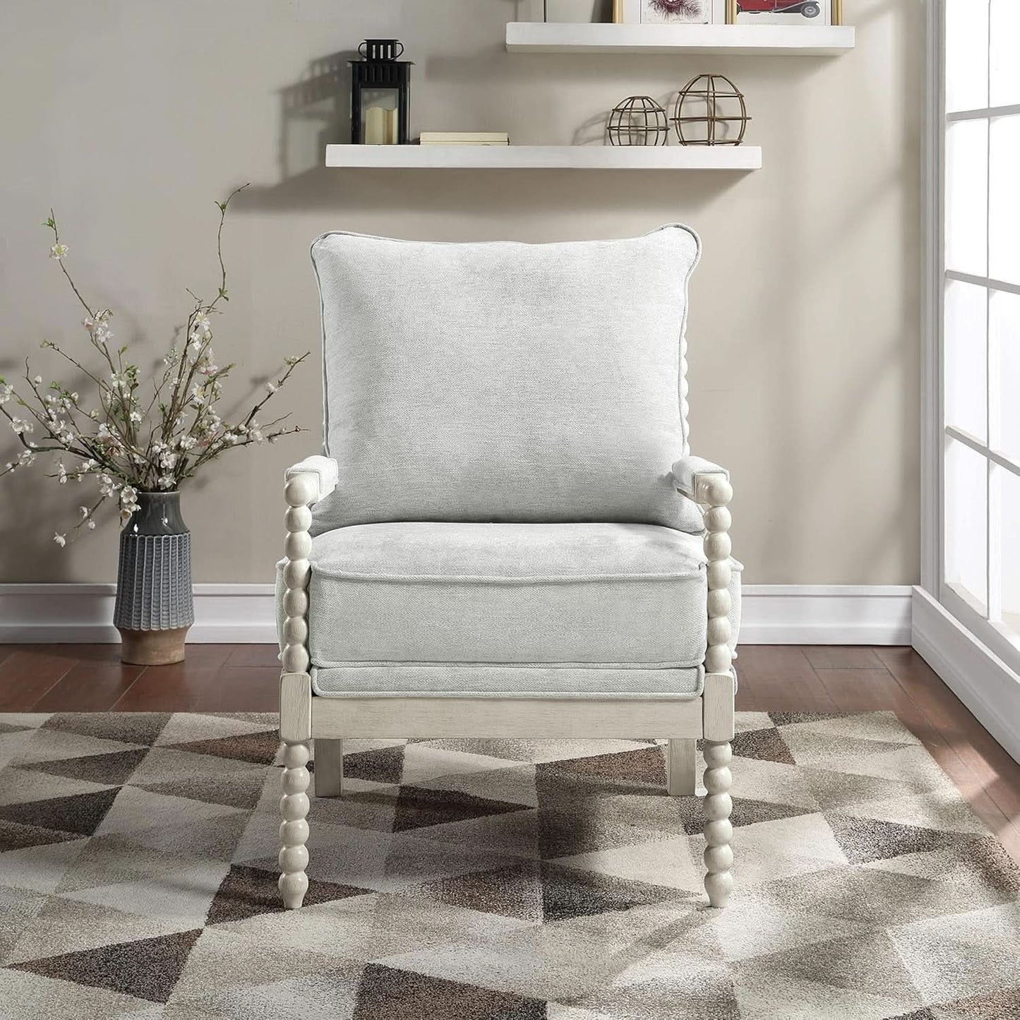 Spindle Accent Chair Smoke Grey Textured Upholstery from PriceLows™
