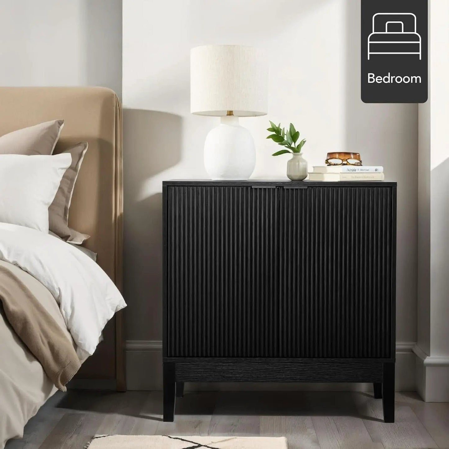 Black Two Door Modern Entryway Storage Cabinet Reeded Doors from PriceLows™