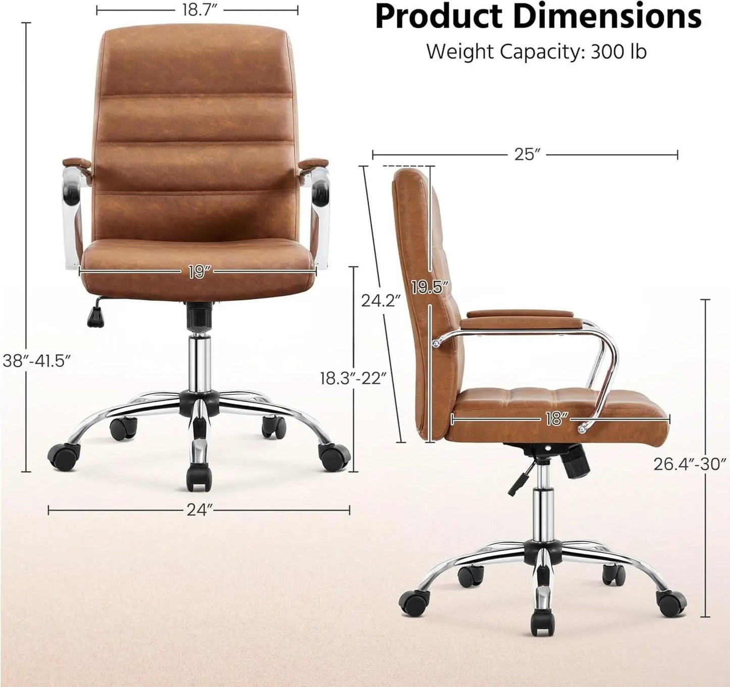 Mid Back Office Chair With Arms Brown Height Adjustable from PriceLows™