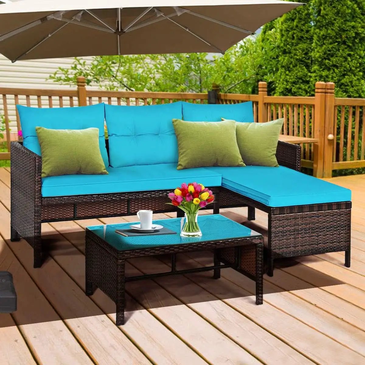 L-Shaped Outdoor Rattan Sofa Set with Coffee Table from PriceLows™