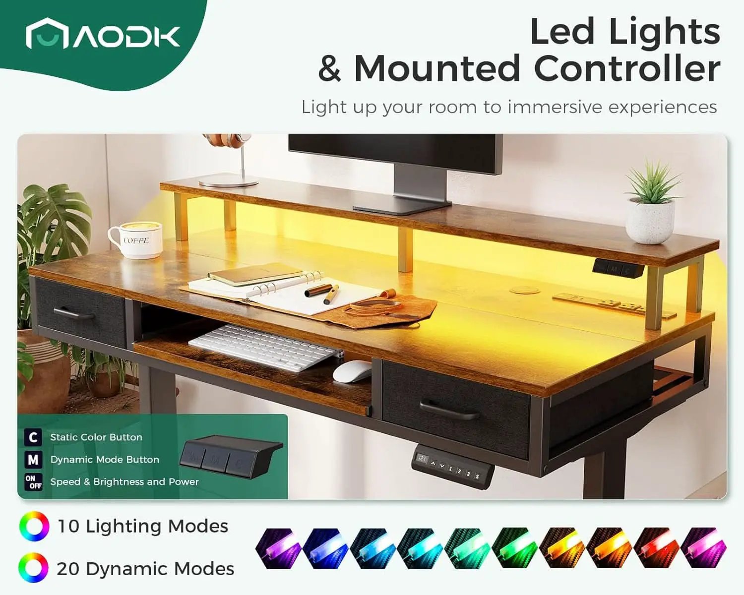 Electric Standing Desk 55 Inch With Drawers Power Outlets from PriceLows™