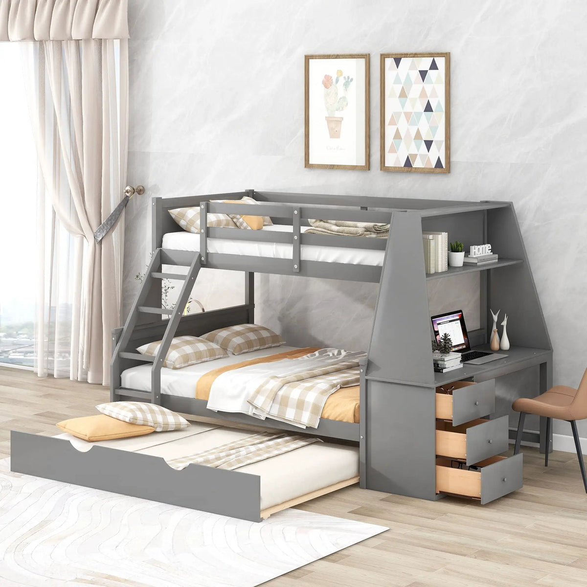 Bunk Bed | Trundle | Integrated Desk | 3 Storage Drawers