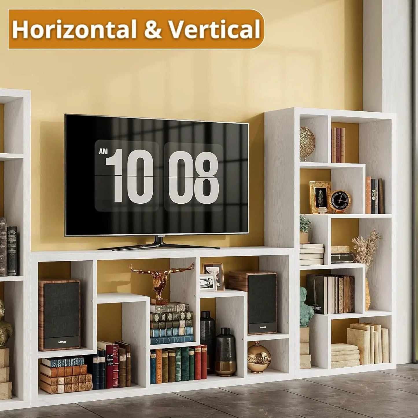 Geometric 6 Shelf Industrial Bookcase White Tall Storage from PriceLows™