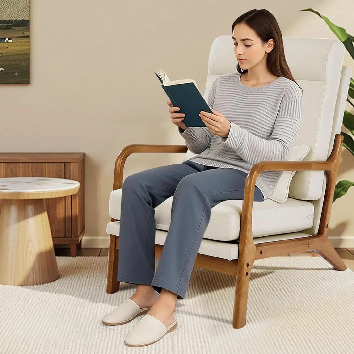 High Back Mid Century Linen Accent Chair For Living Room from PriceLows™