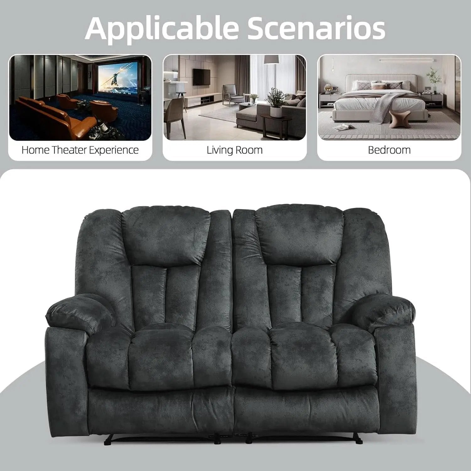 Grey Extra Wide Loveseat Recliner Sofa For Two Cup Holders from PriceLows™