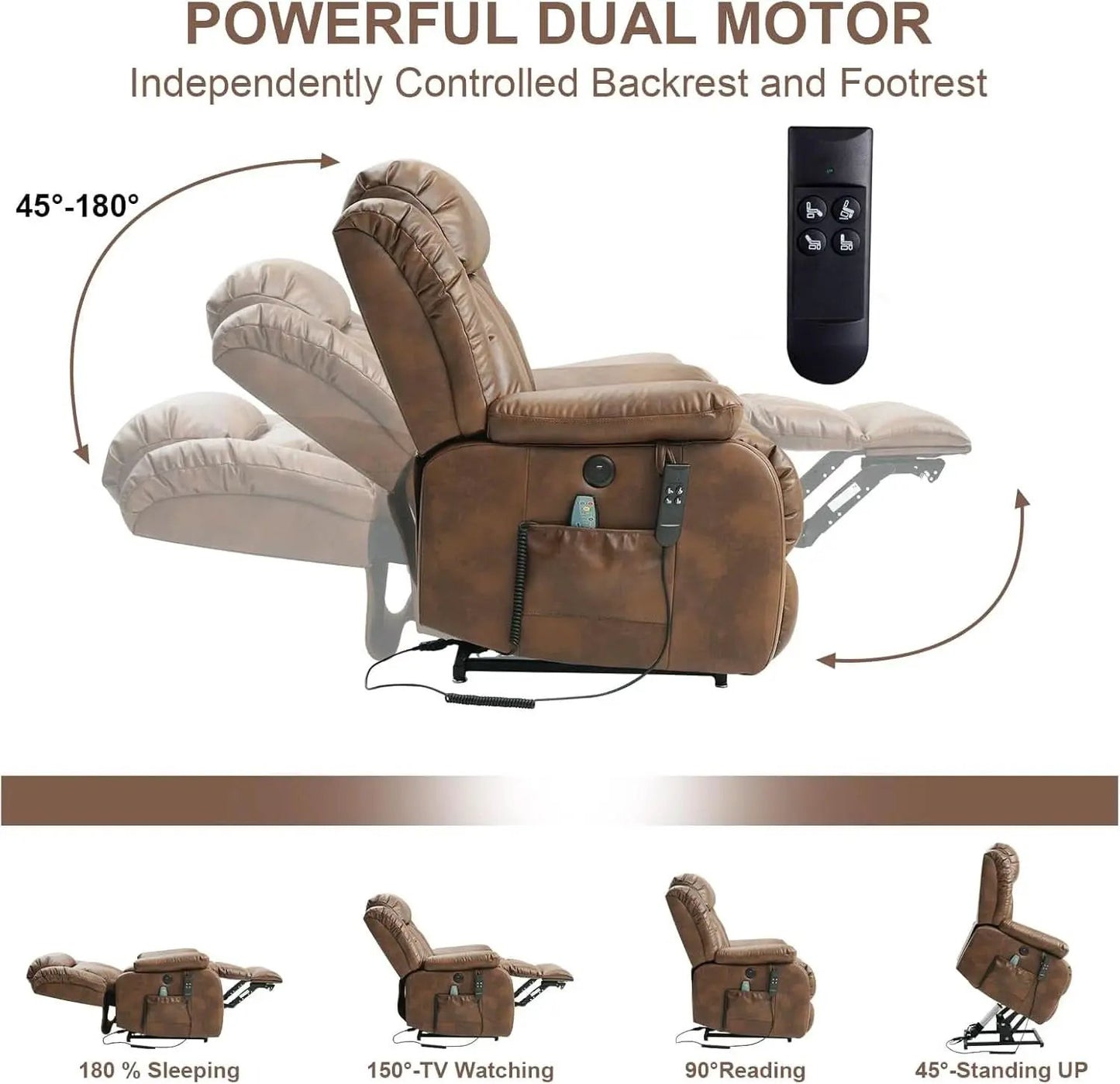 Dual Motor Lift Recliner Leather With Heat Massage from PriceLows™