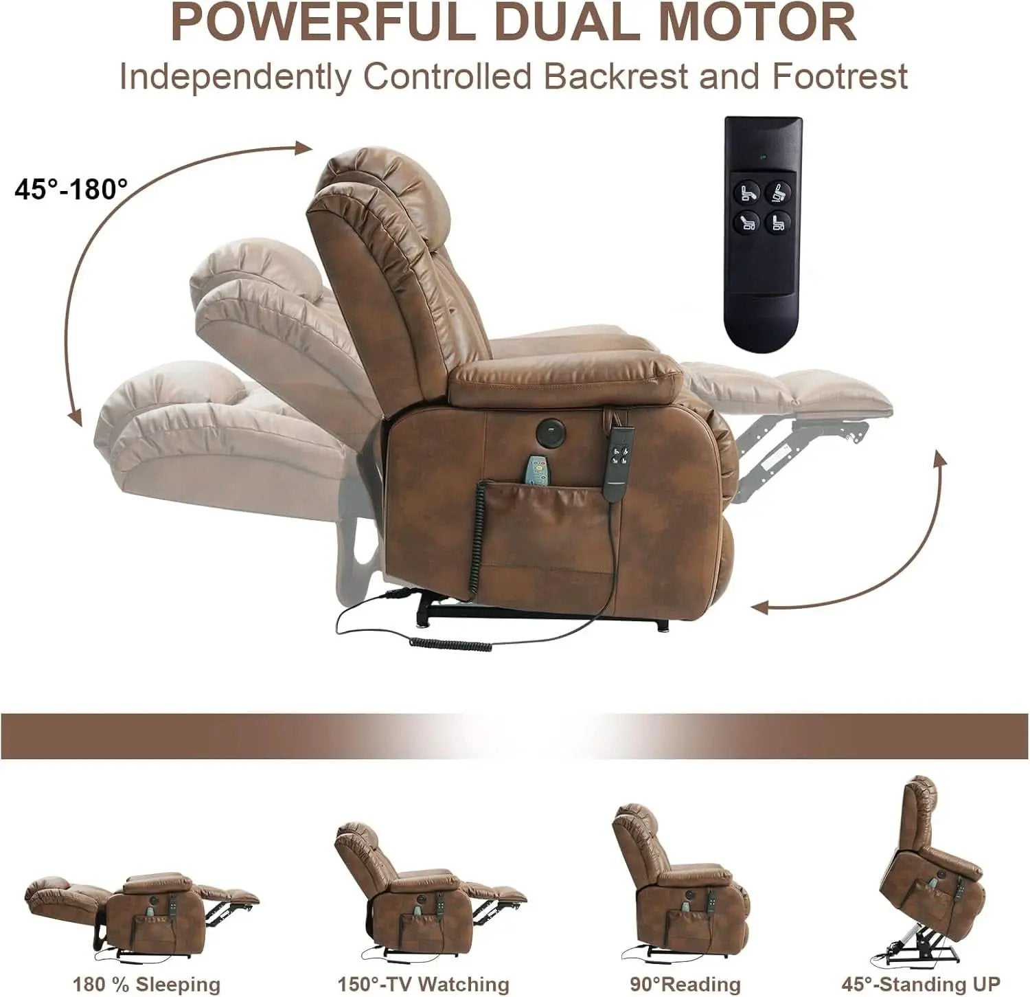 Dual Motor Lift Recliner Leather With Heat Massage from PriceLows™