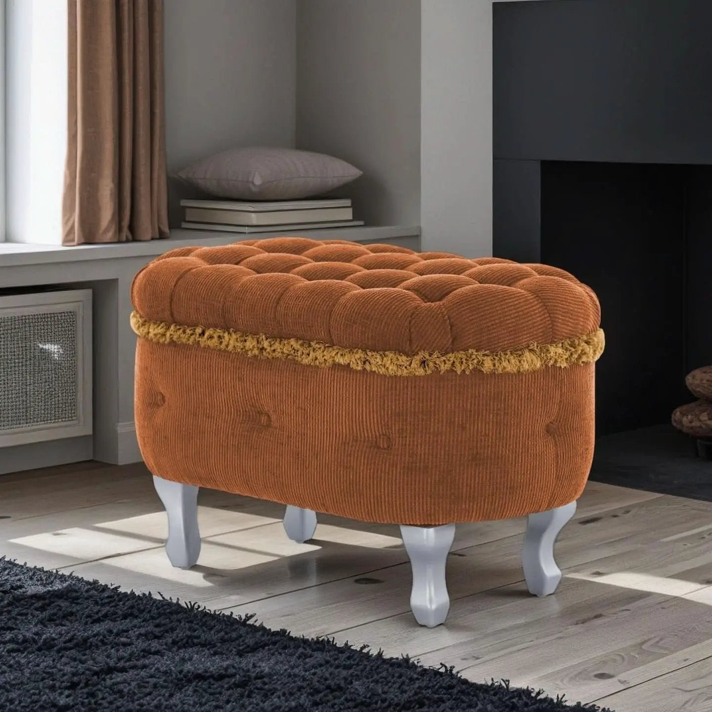 Orange Upholstered Storage Ottoman for Living Room from PriceLows™