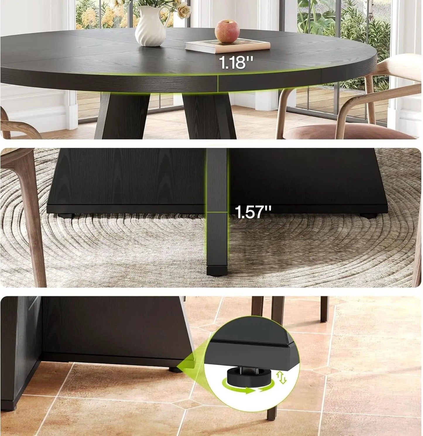 47 Inch Round Dining Table Black With Wooden Pedestal Base from PriceLows™