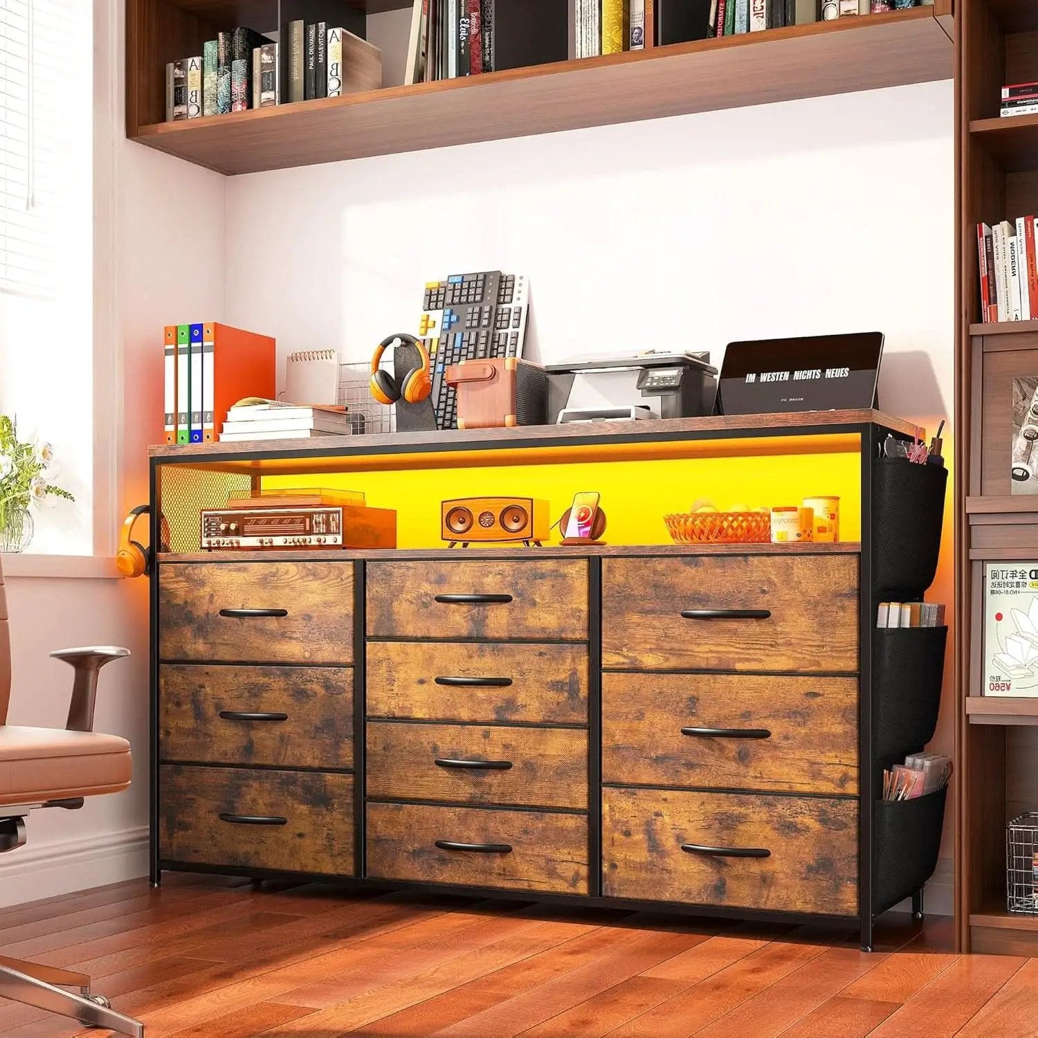 Dresser TV Stand 55 Inch 10 Drawers Rustic Brown Storage from PriceLows™