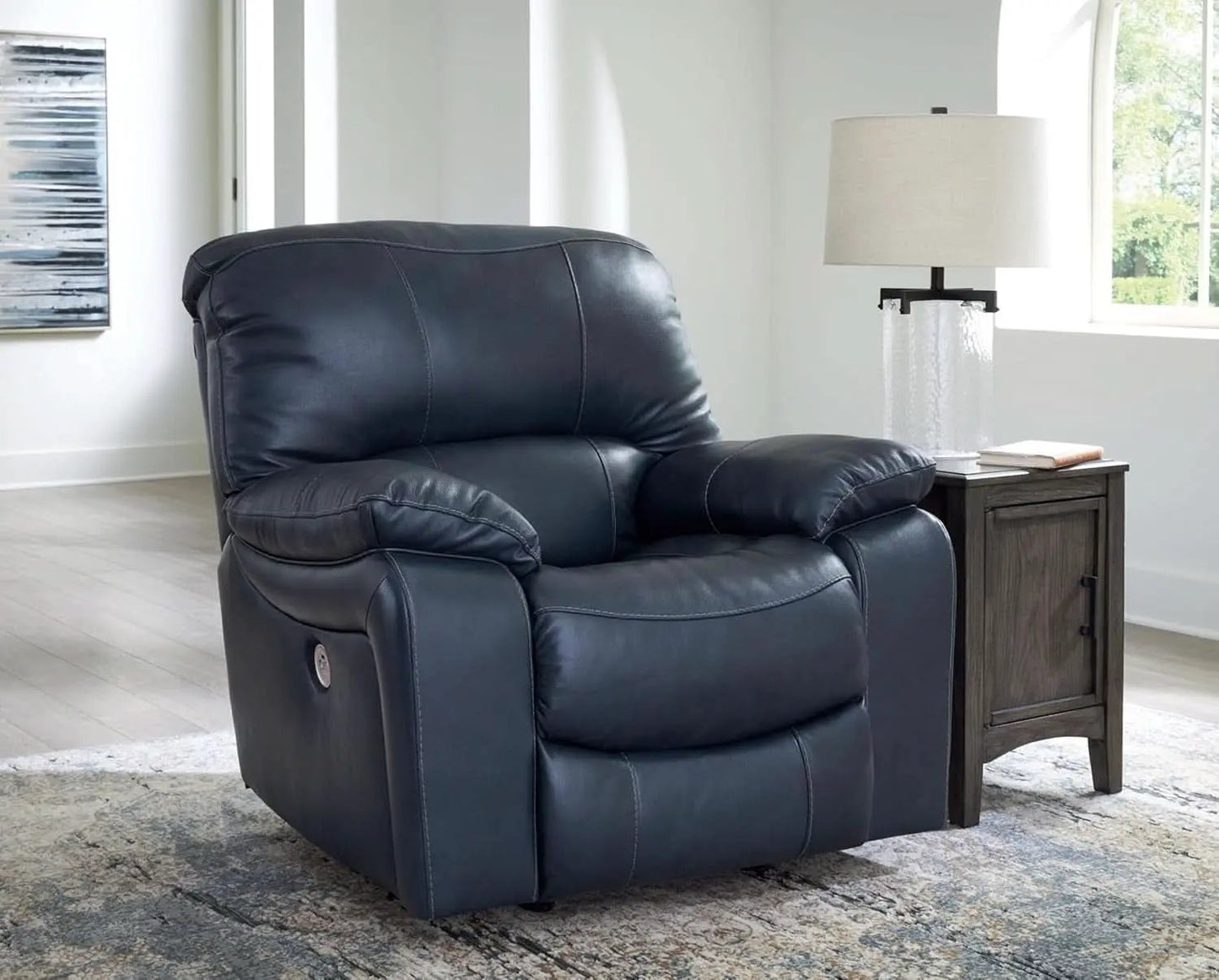 Modern Blue Leather Match Power Rocker Recliner With USB Port from PriceLows™