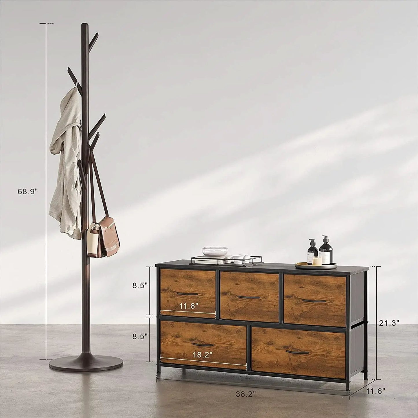 Rustic Wood 5 Drawer Dresser For Bedroom Storage Cabinet from PriceLows™