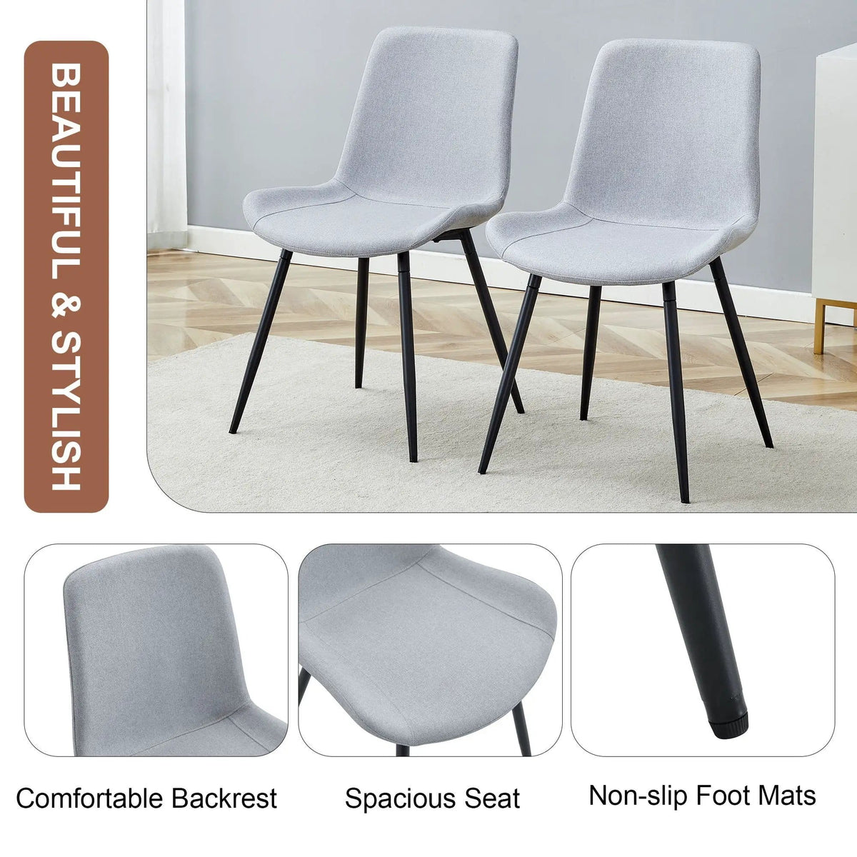 Modern Medieval Style Restaurant Cushioned Chairs With Suede Backrests Chair Set | 3 Pieces | Fabric & Metal | Dining Room
