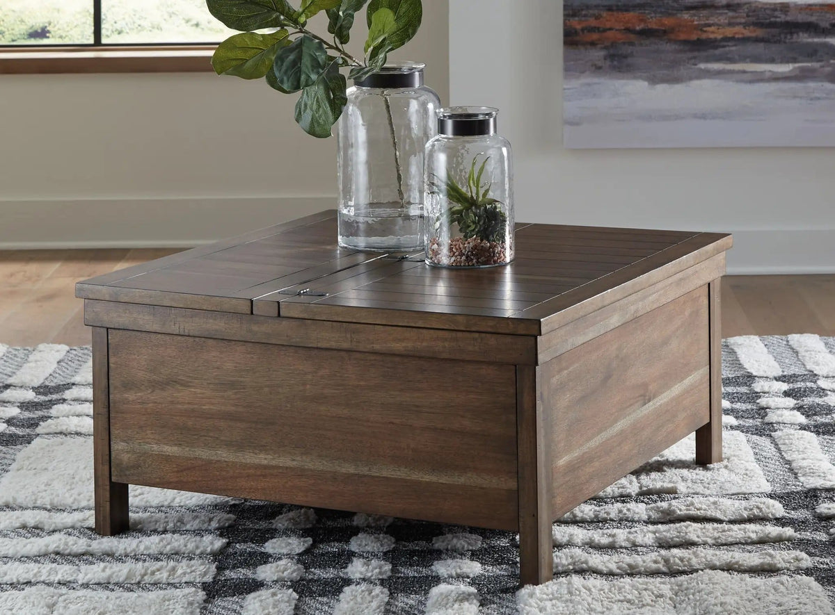 Moriville Lift Top Cocktail Table | 36.13 x 36.13 x 18 in | Acacia Wood & Mdf | Grayish Brown