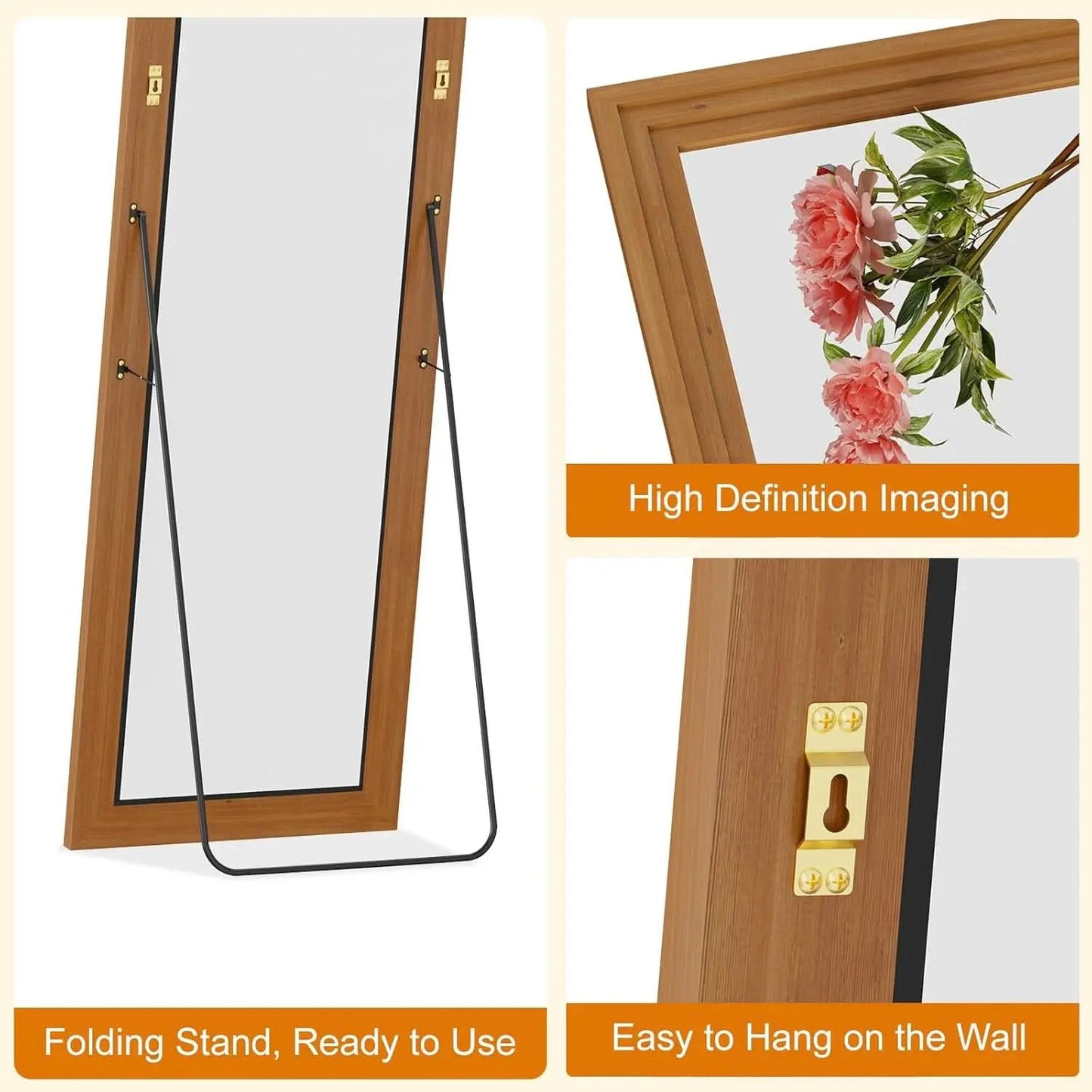 Full Length Mirror 71x32 Walnut Wood Frame Wall Mounted from PriceLows™