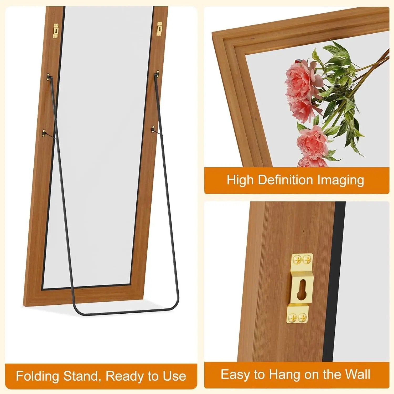 Full Length Mirror 71x32 Walnut Wood Frame Wall Mounted from PriceLows™