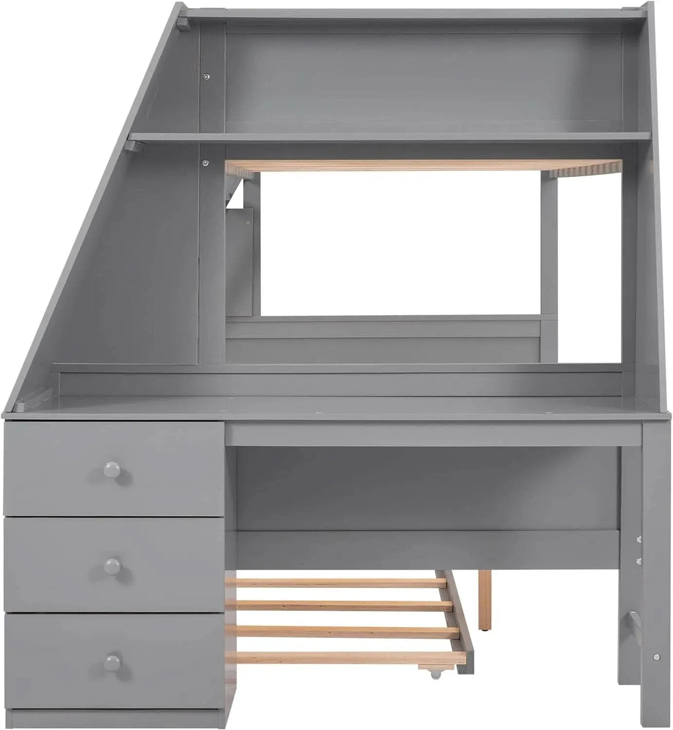 Gray Twin Over Full Bunk Bed With Trundle And Desk from PriceLows™