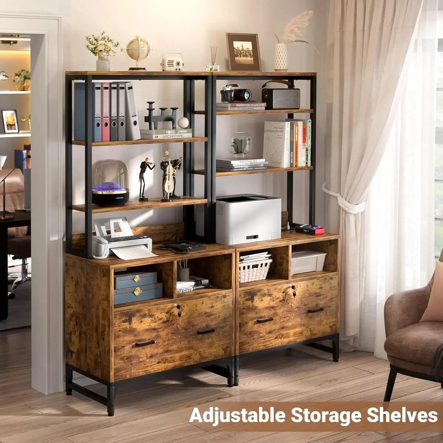 File Cabinet With Charging Station Lockable Vertical Filing Cabinet Rustic Brown from PriceLows™