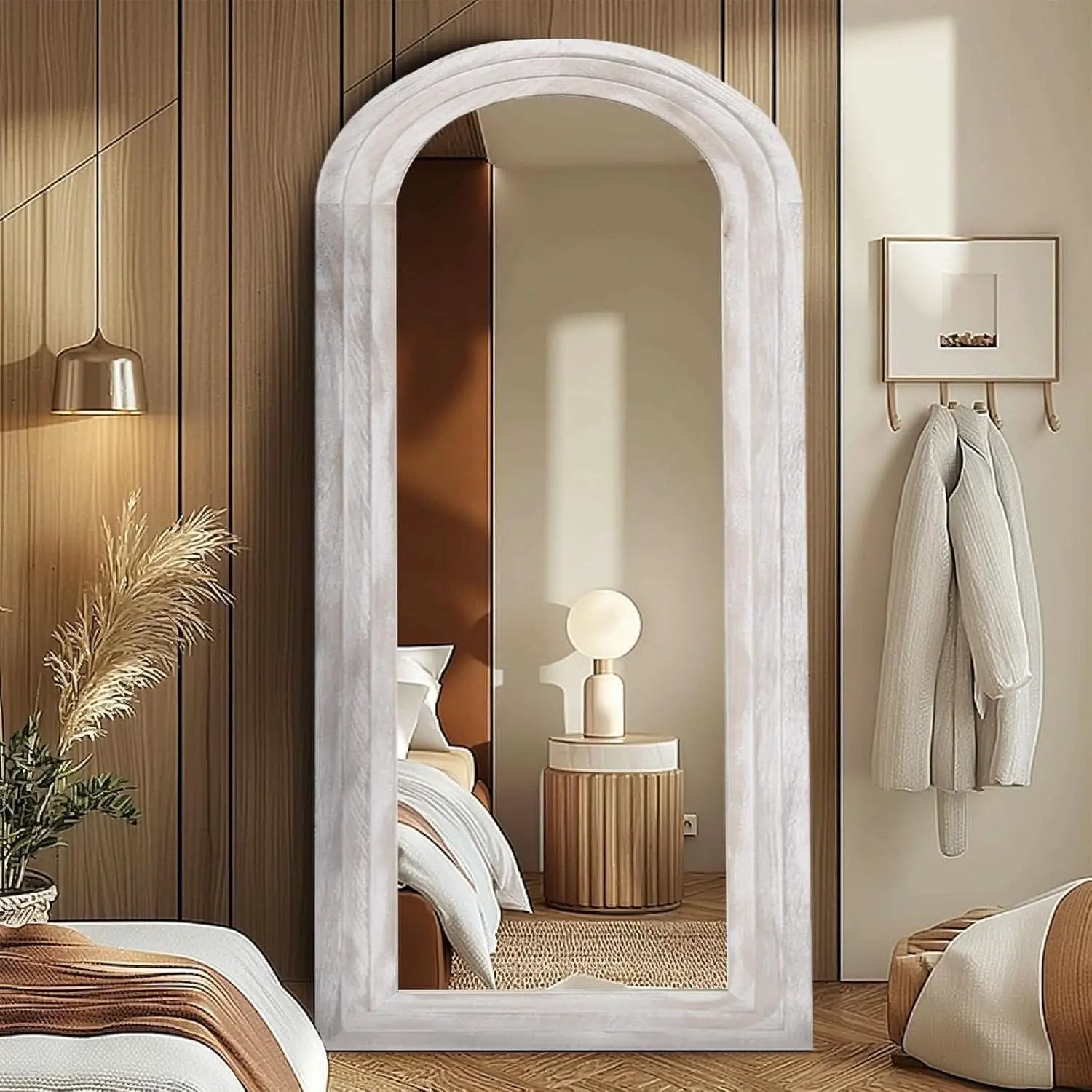 Arched Full Length Mirror With Solid Wood Frame 71x32 Rustic White from PriceLows™