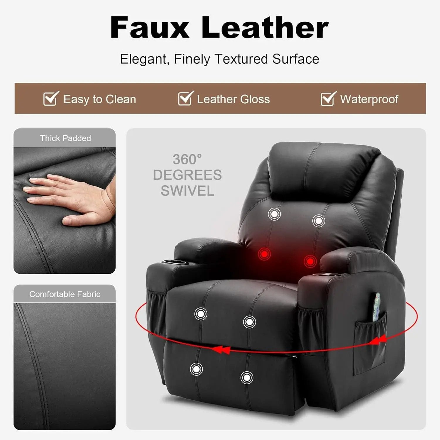 Massage Heat Swivel Recliner Chair For Living Room from PriceLows™