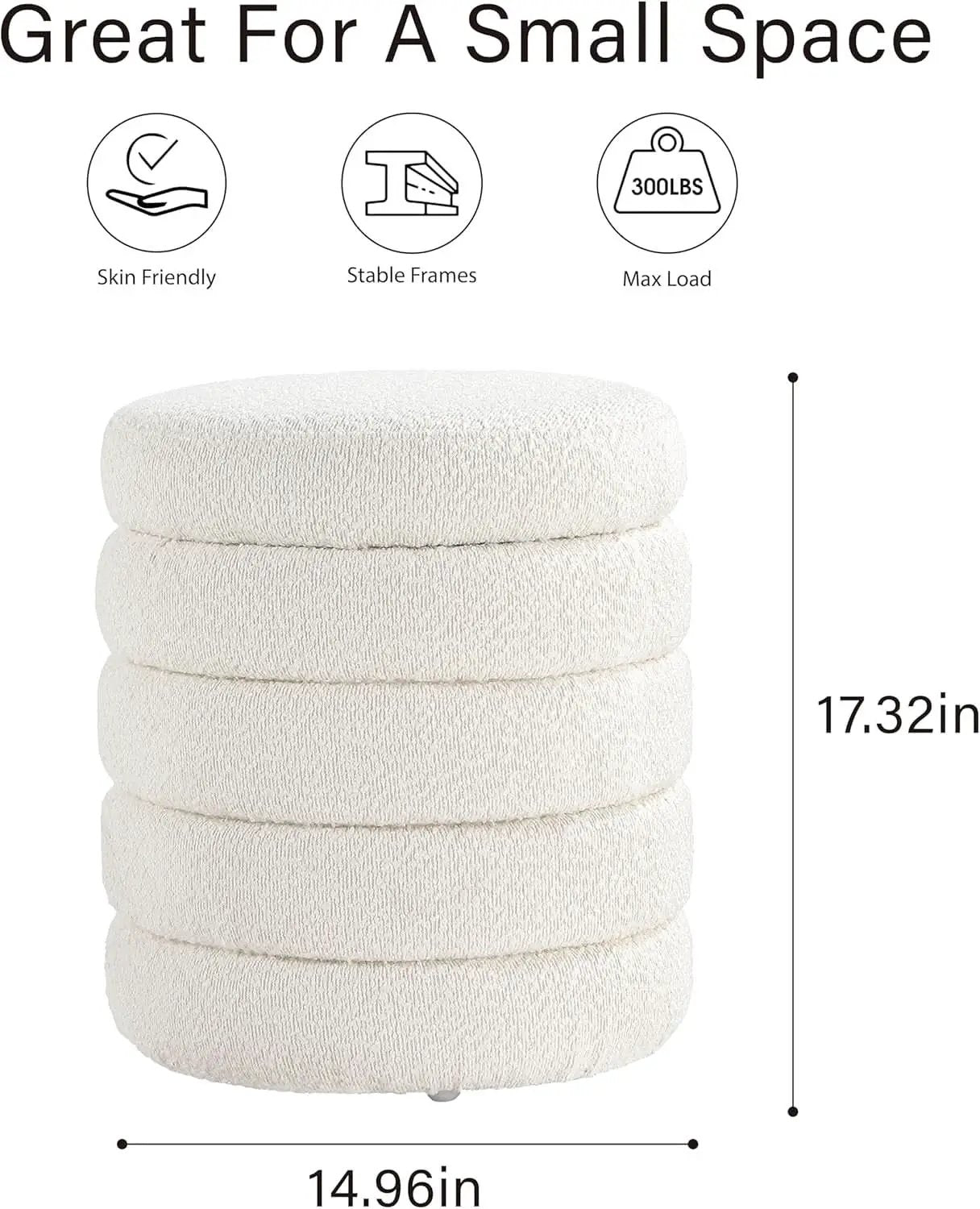 Round Ottoman With Hidden Storage And Cushioned Top from PriceLows™
