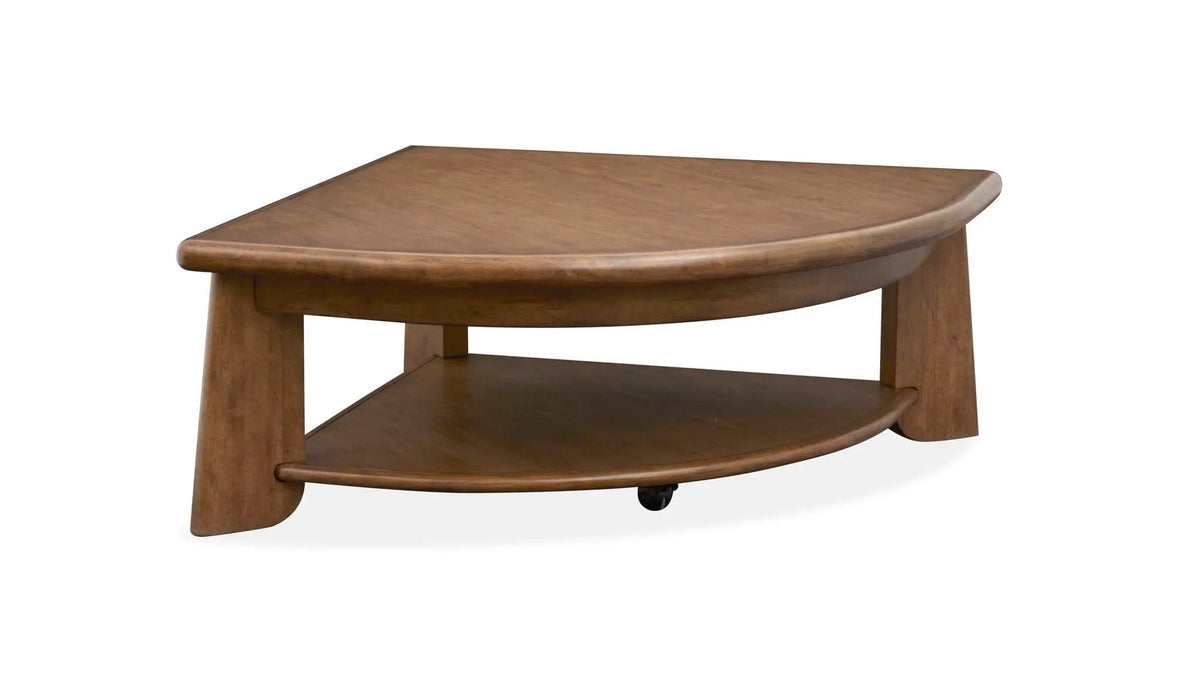Tanner Pie Shaped Lift Top Cocktail Table With Casters | 38 x 38 x 16.5 in | Veneer & Wood | Tawny Brown