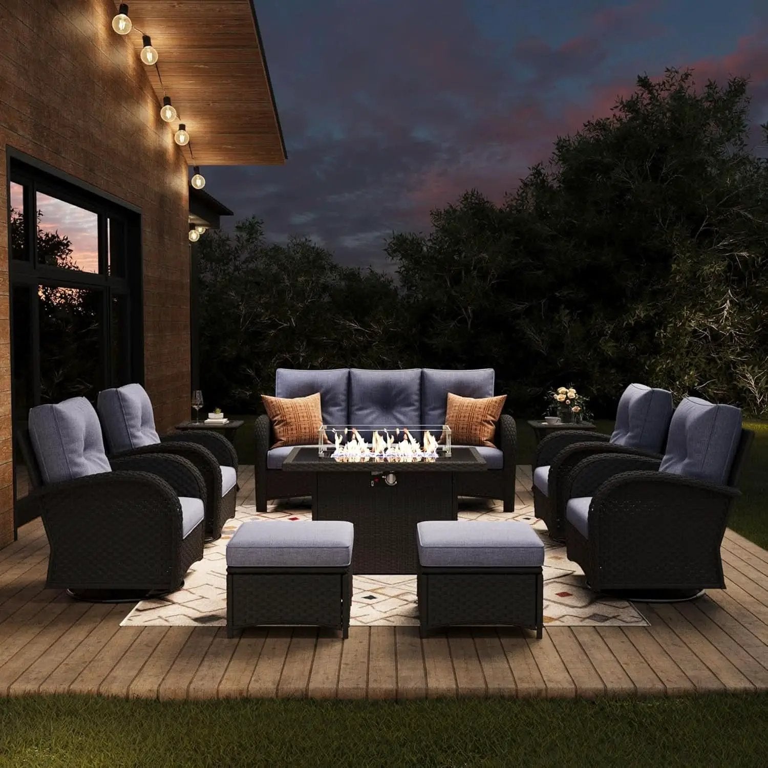 Outdoor Patio Furniture Set With Fire Pit Table 10 Piece Wicker Swivel Rocker from PriceLows™