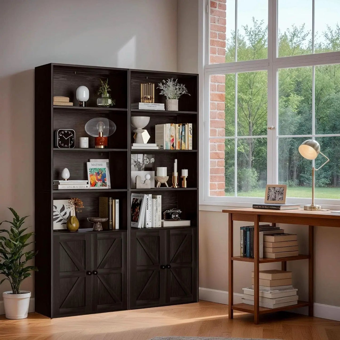 Industrial Bookshelf Cabinet With Doors Tall Black from PriceLows™