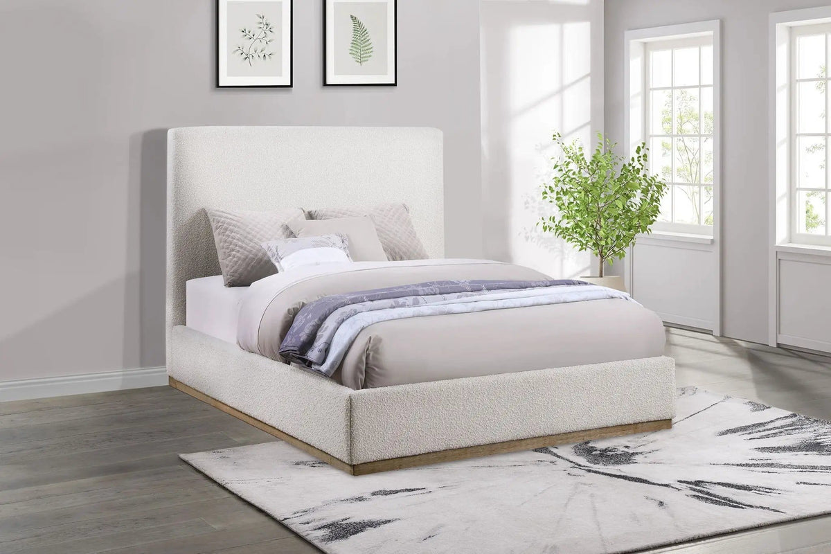 Knox Queen Bouclé Upholstered Platform Bed | 66.25 x 89 x 52.5 in | Rubberwood & Plywood | Cream