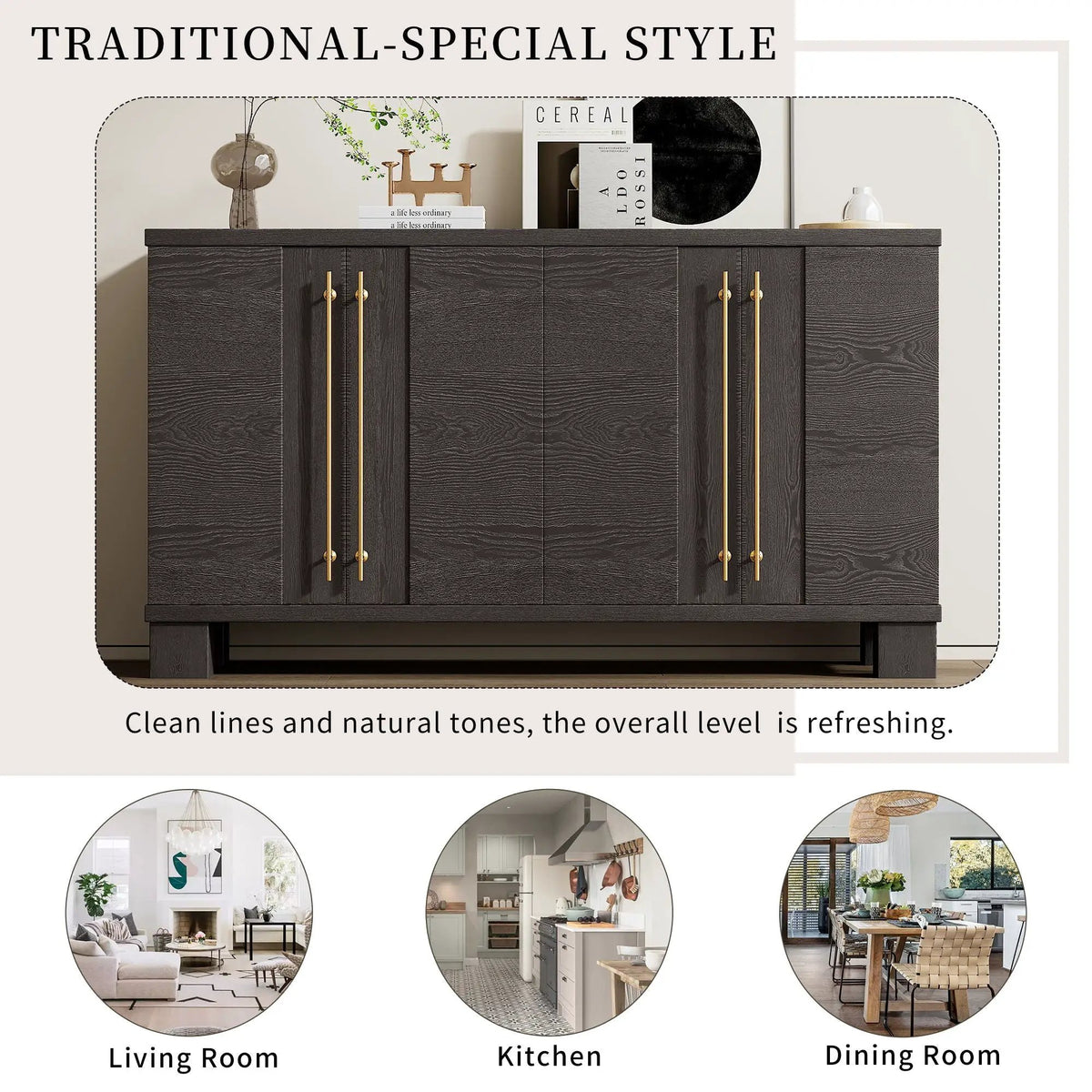 Sideboard | 3 Adjustable Shelves | Wood Grain Finish