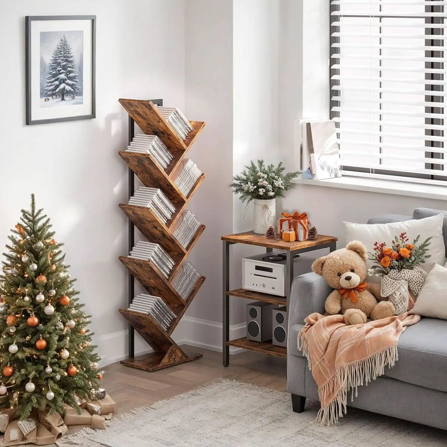 Tree Bookshelf 9 Tier Rustic Brown Living Room Bookcase from PriceLows™