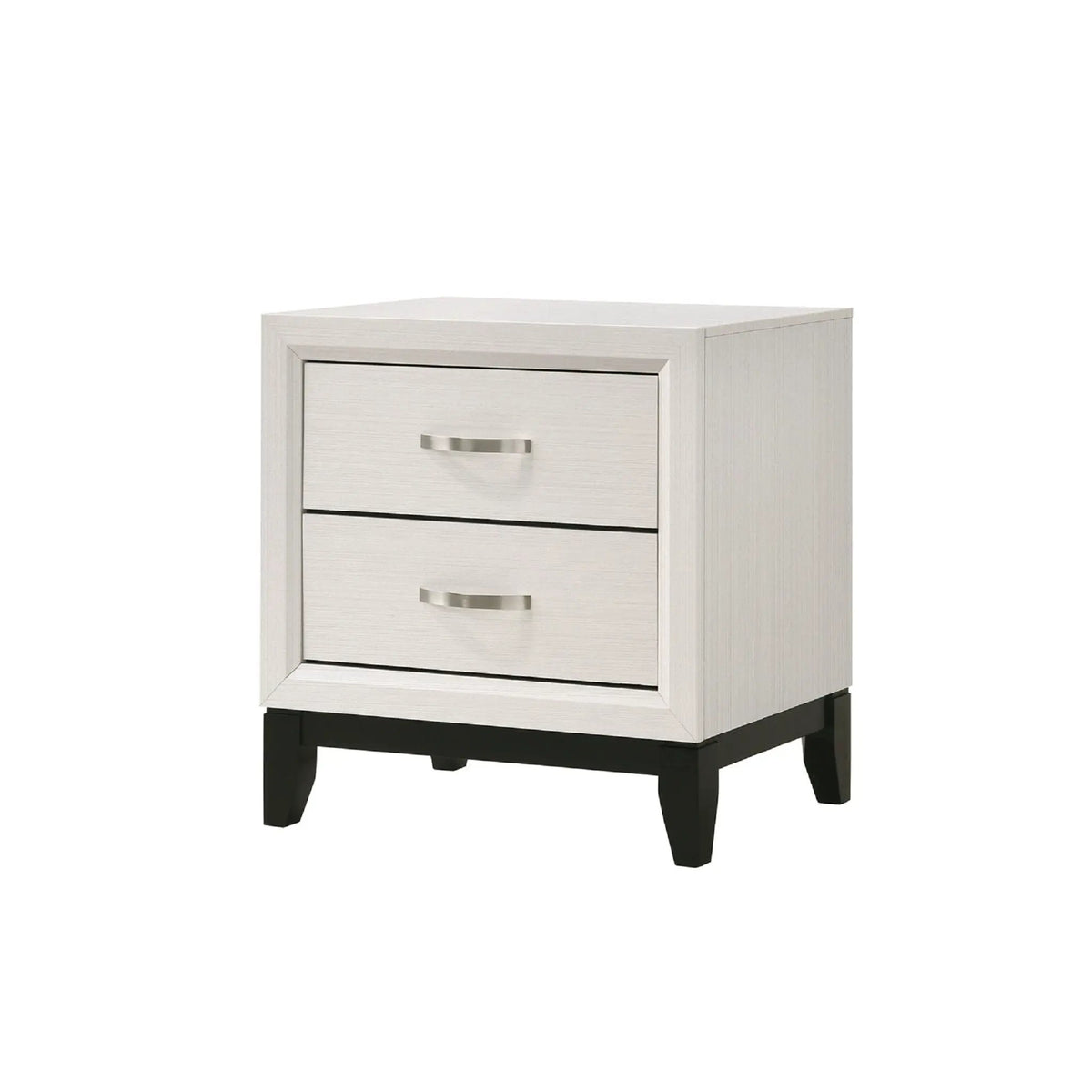 Nightstand | Two Drawer Storage | White Chalk Finish | Metal Pull Handle