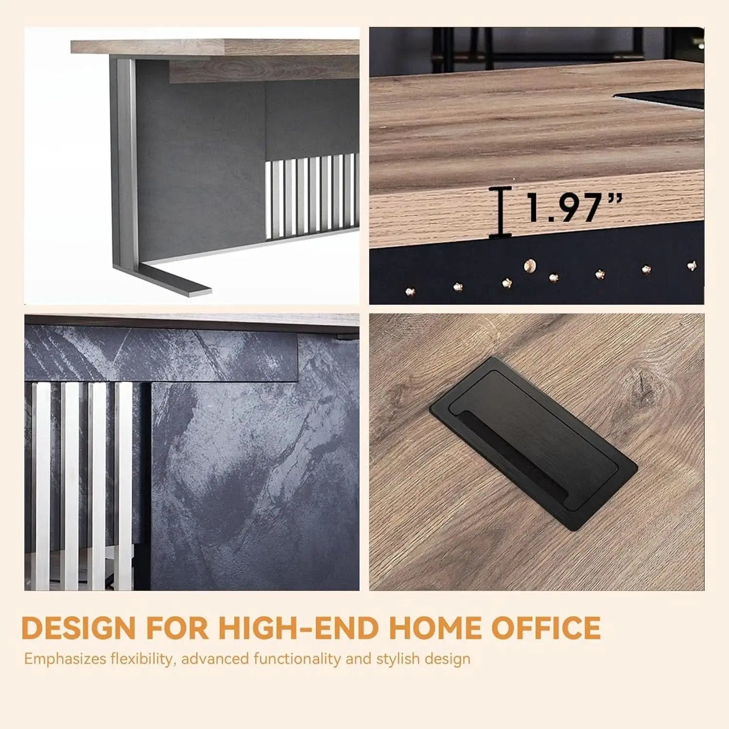 63 Inch Executive Office Desk Stainless Steel Frame from PriceLows™