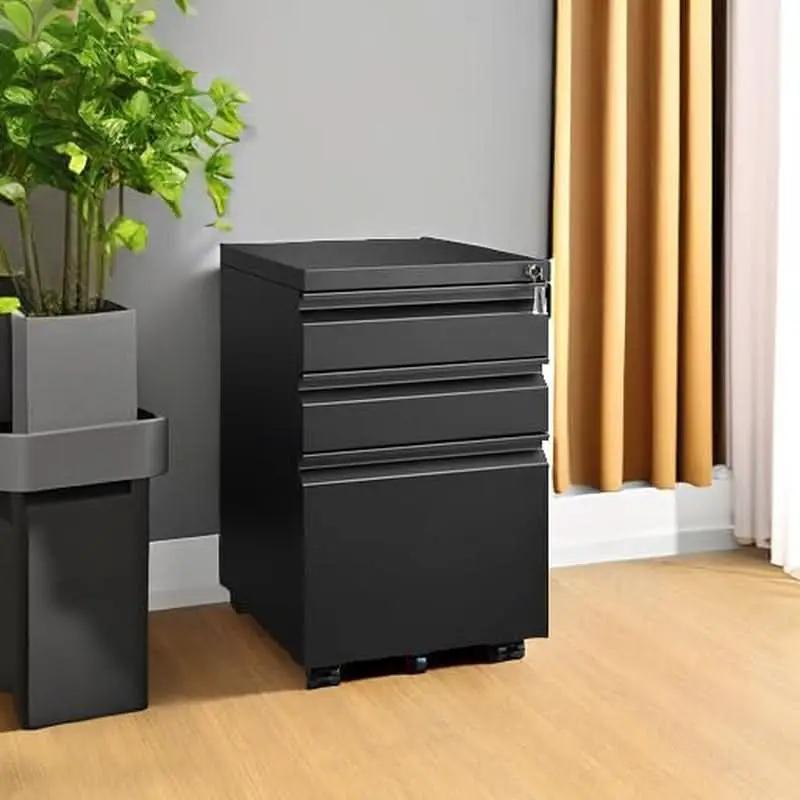 3 Drawer File Cabinet Under Desk Mobile Filing Cabinet With Lock For A4 Letter Legal Files Black from PriceLows™