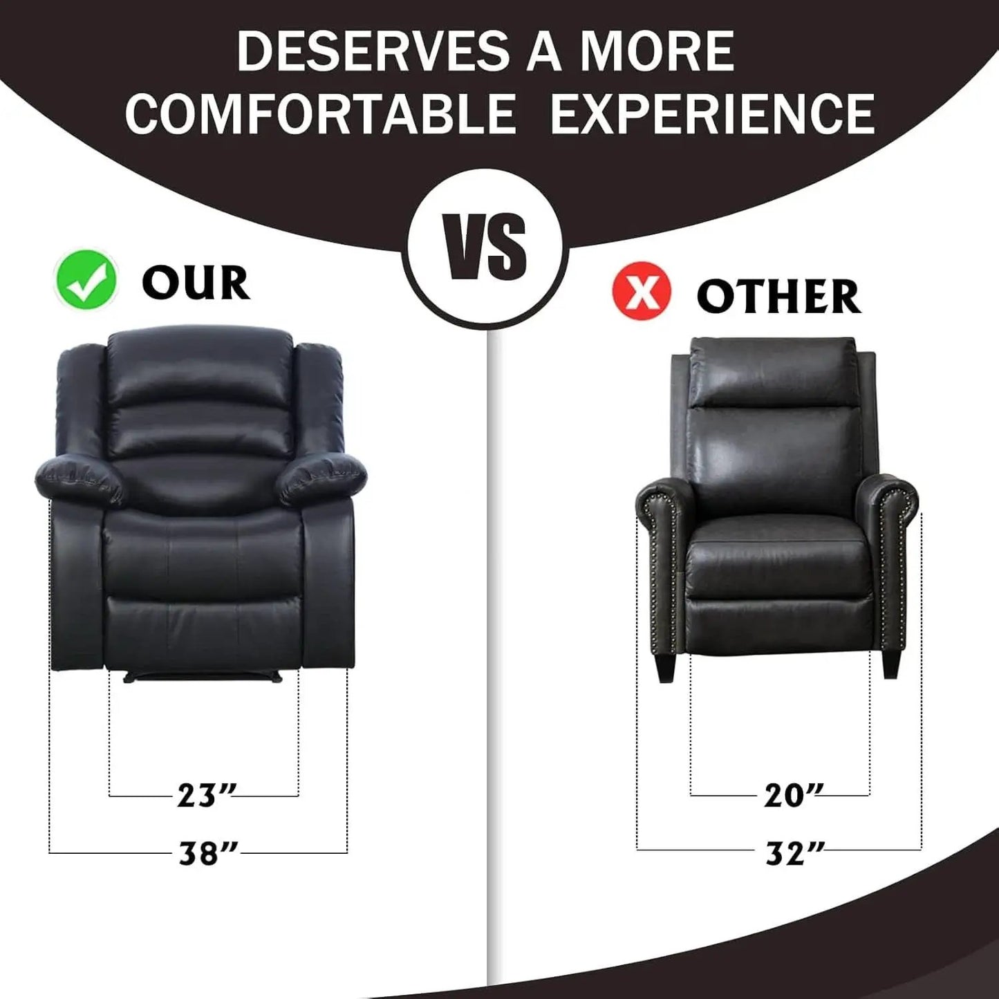 Black Recliner Chair Set of 2 With Overstuffed Cushions from PriceLows™