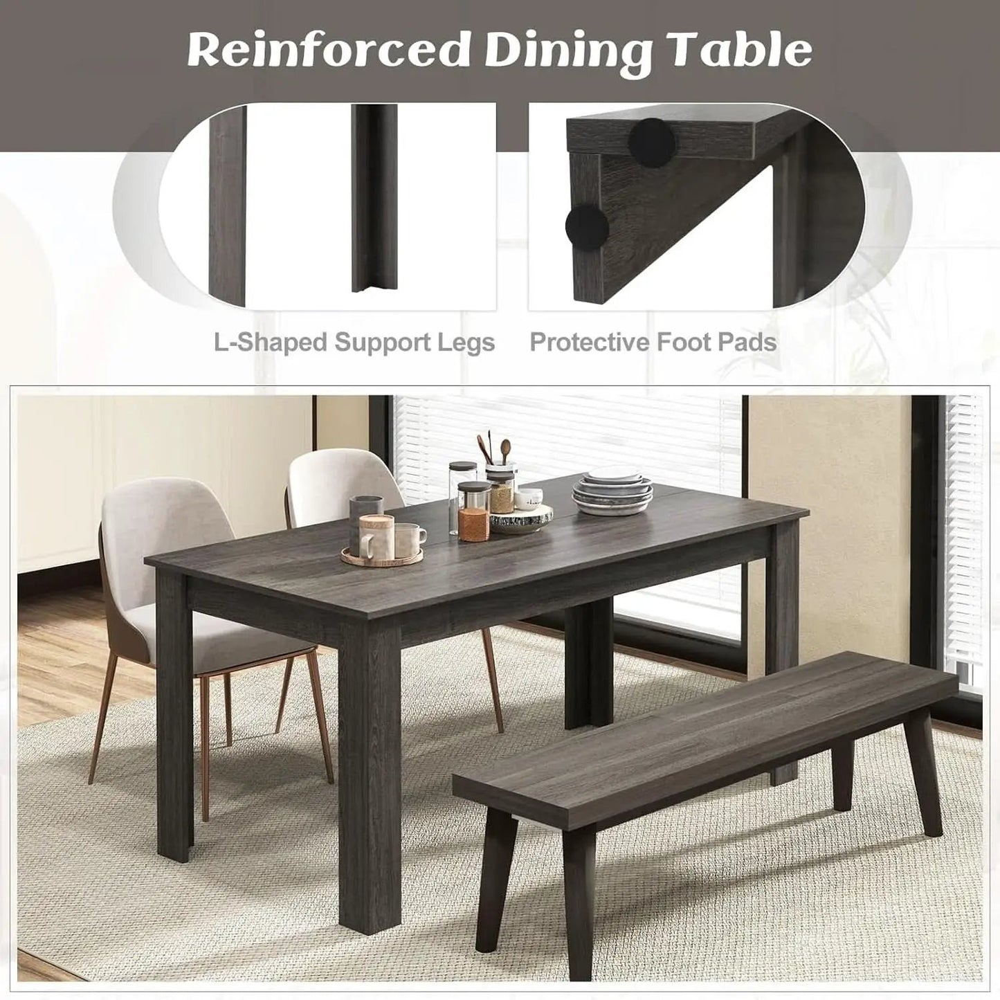 Grey 63 Inch Dining Table Farmhouse Kitchen Center Table from PriceLows™