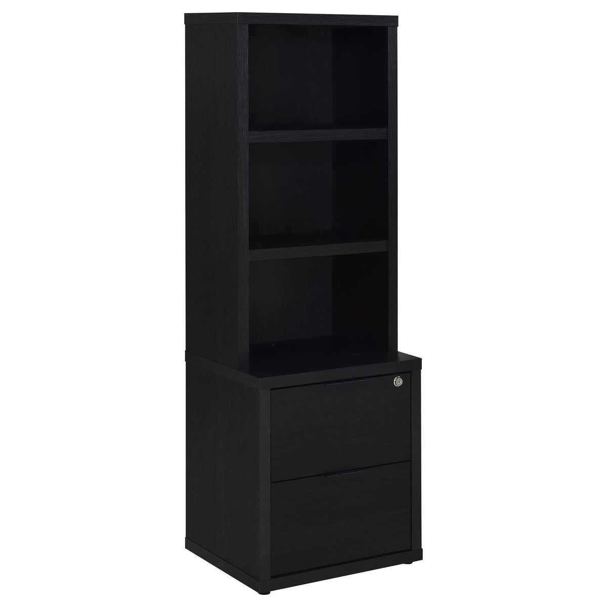 Westpark 3-shelf Bookcase USB and Lockable Drawer | 19.75 x 15.5 x 61.25 in | Engineered Wood & Veneer | Black