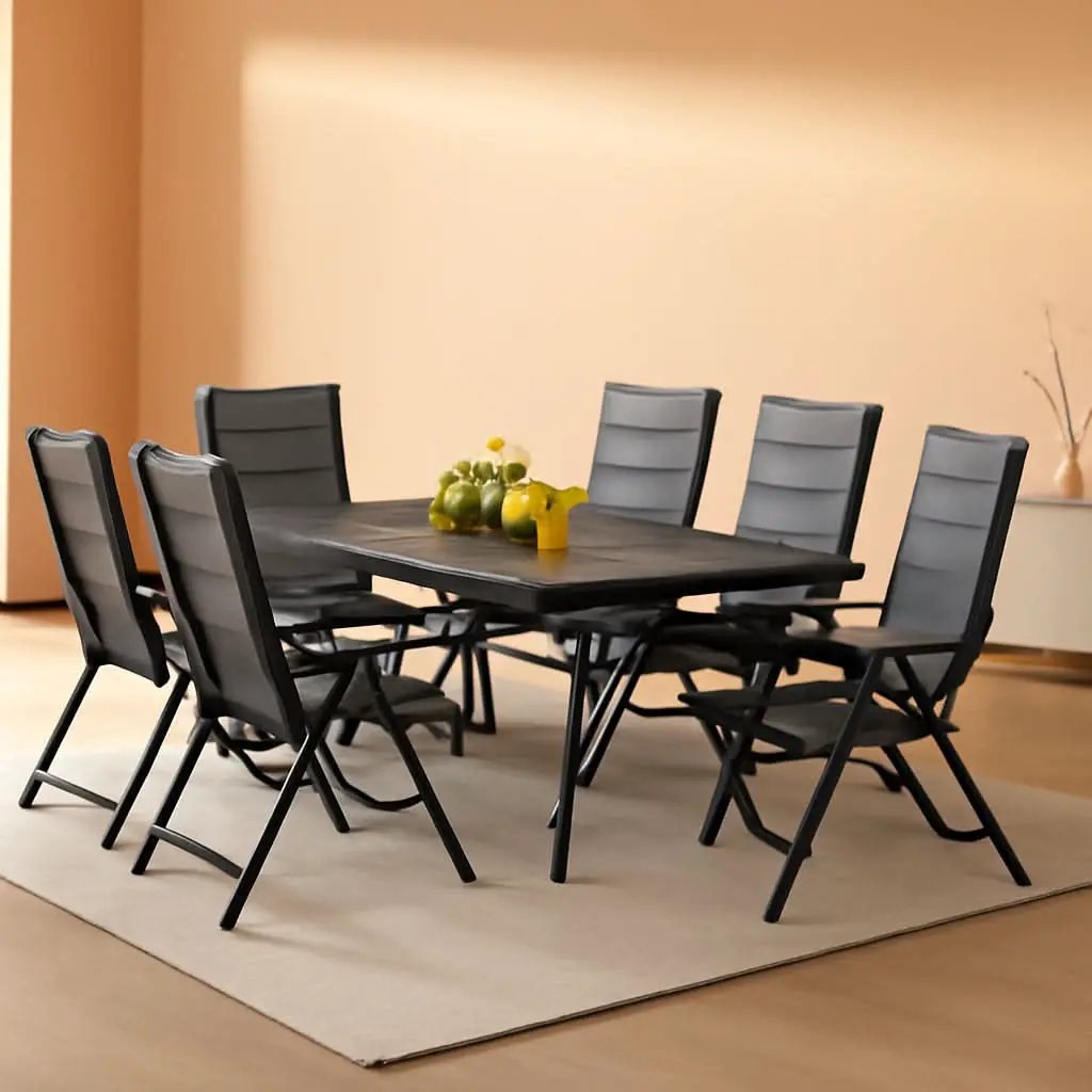 Grey 9 Piece Outdoor Patio Dining Set With 8 Folding Chairs And Aluminum Table from PriceLows™