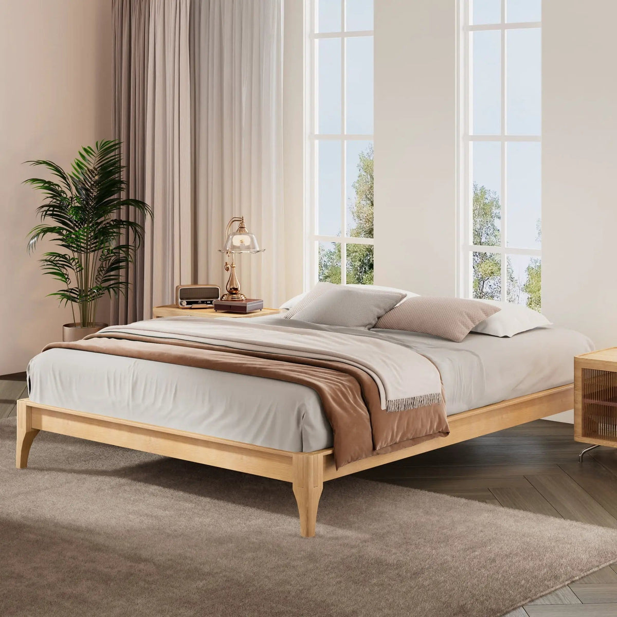 Solid Dry Bamboo Platform Bed Frame, With Slat Support | 6 Pieces | Bamboo | Bedroom