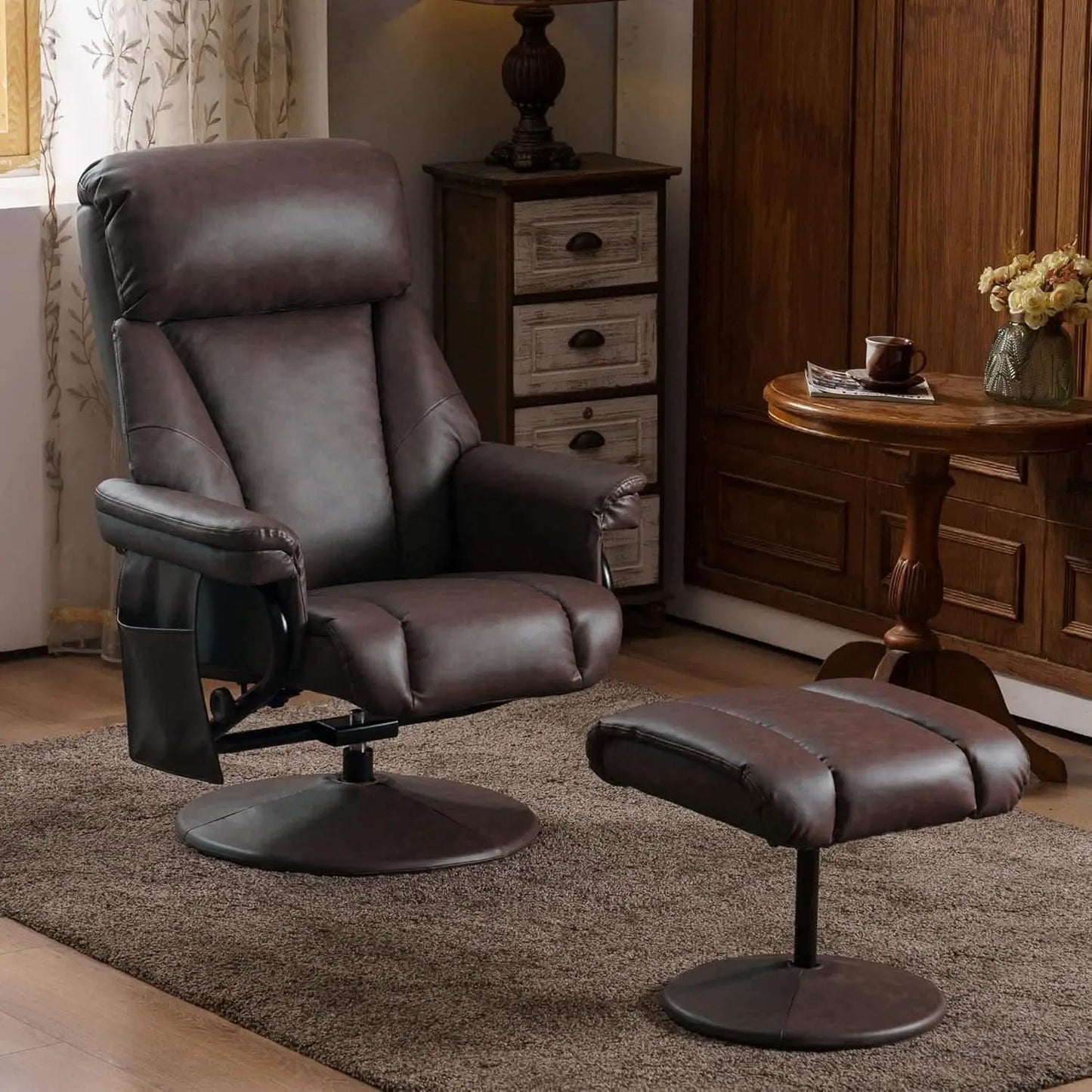 Swivel Recliner With Ottoman Massage Dark Brown Chair from PriceLows™