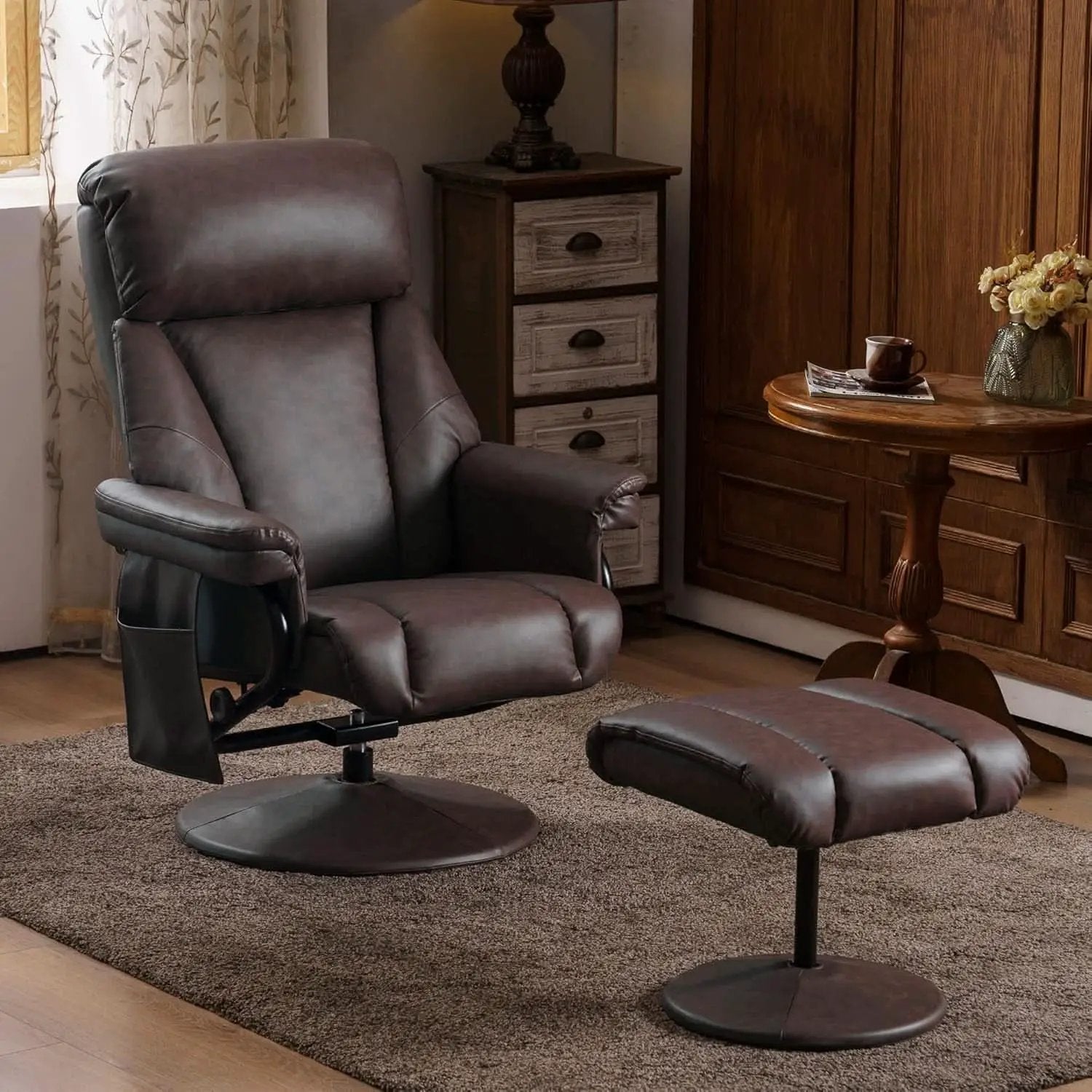 Swivel Recliner With Ottoman Massage Dark Brown Chair from PriceLows™