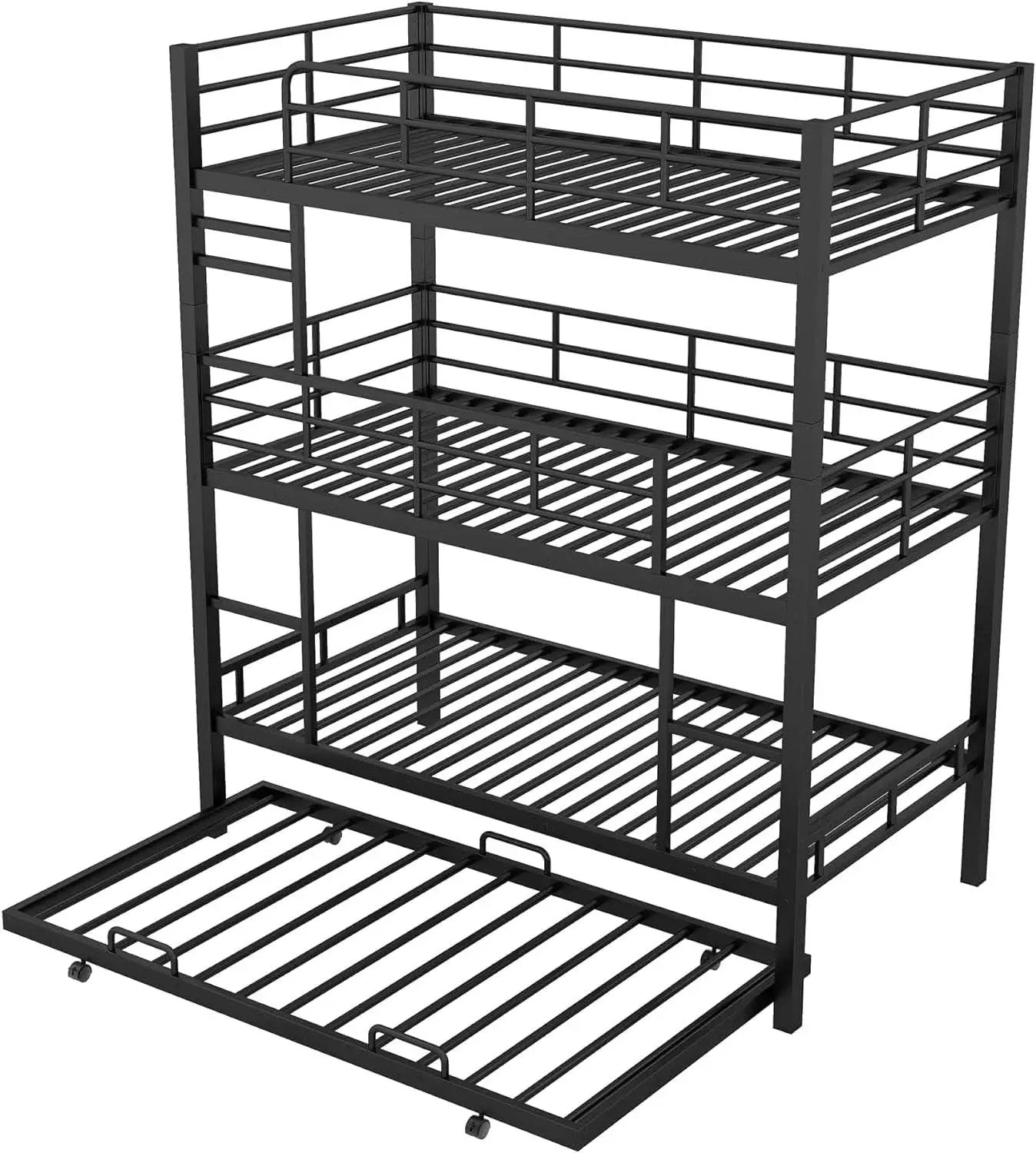 Metal Twin Size Triple Bunk Bed with Trundle, Black for Kids from PriceLows™