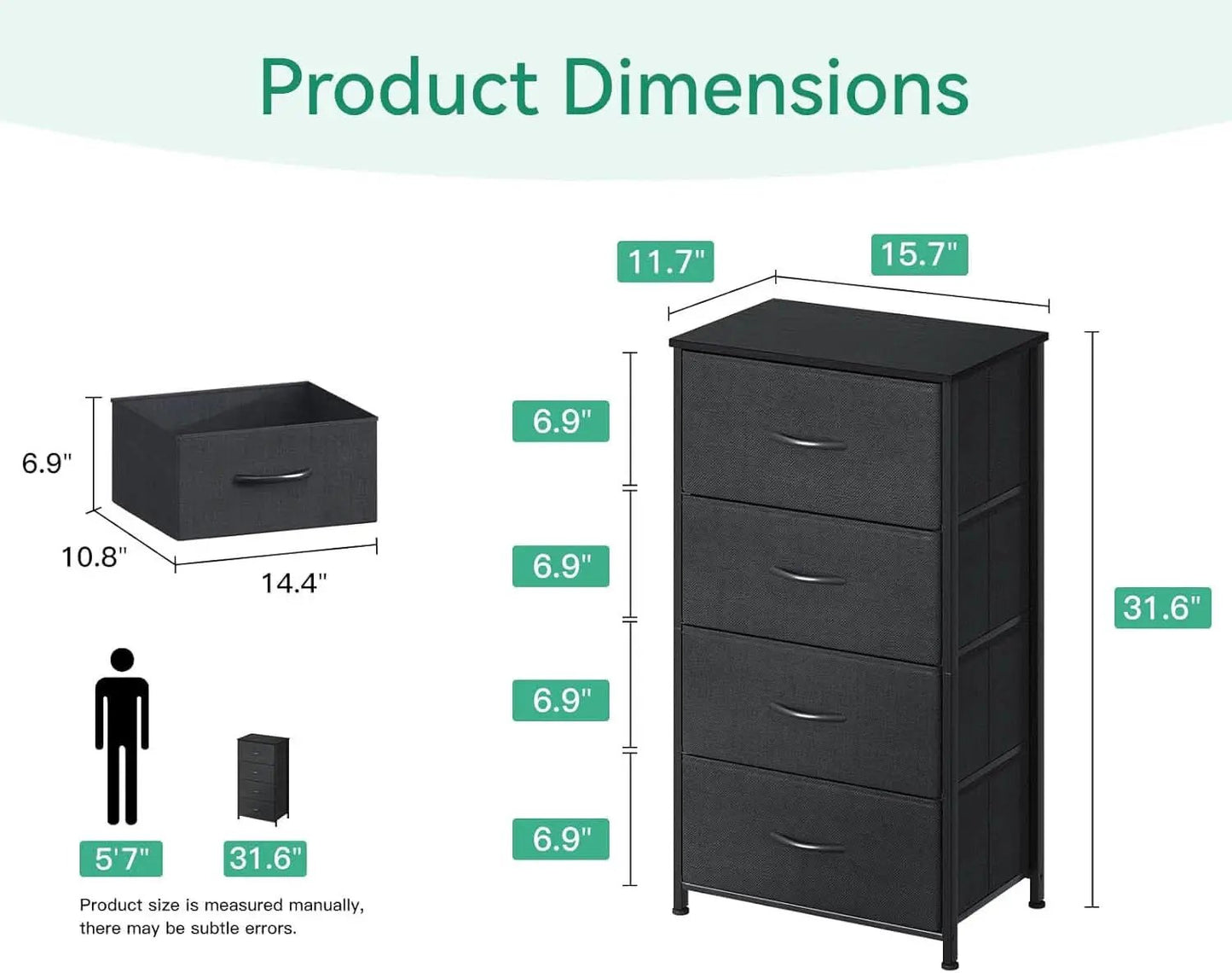 Black Textured Fabric Dresser With Four Deep Drawers from PriceLows™