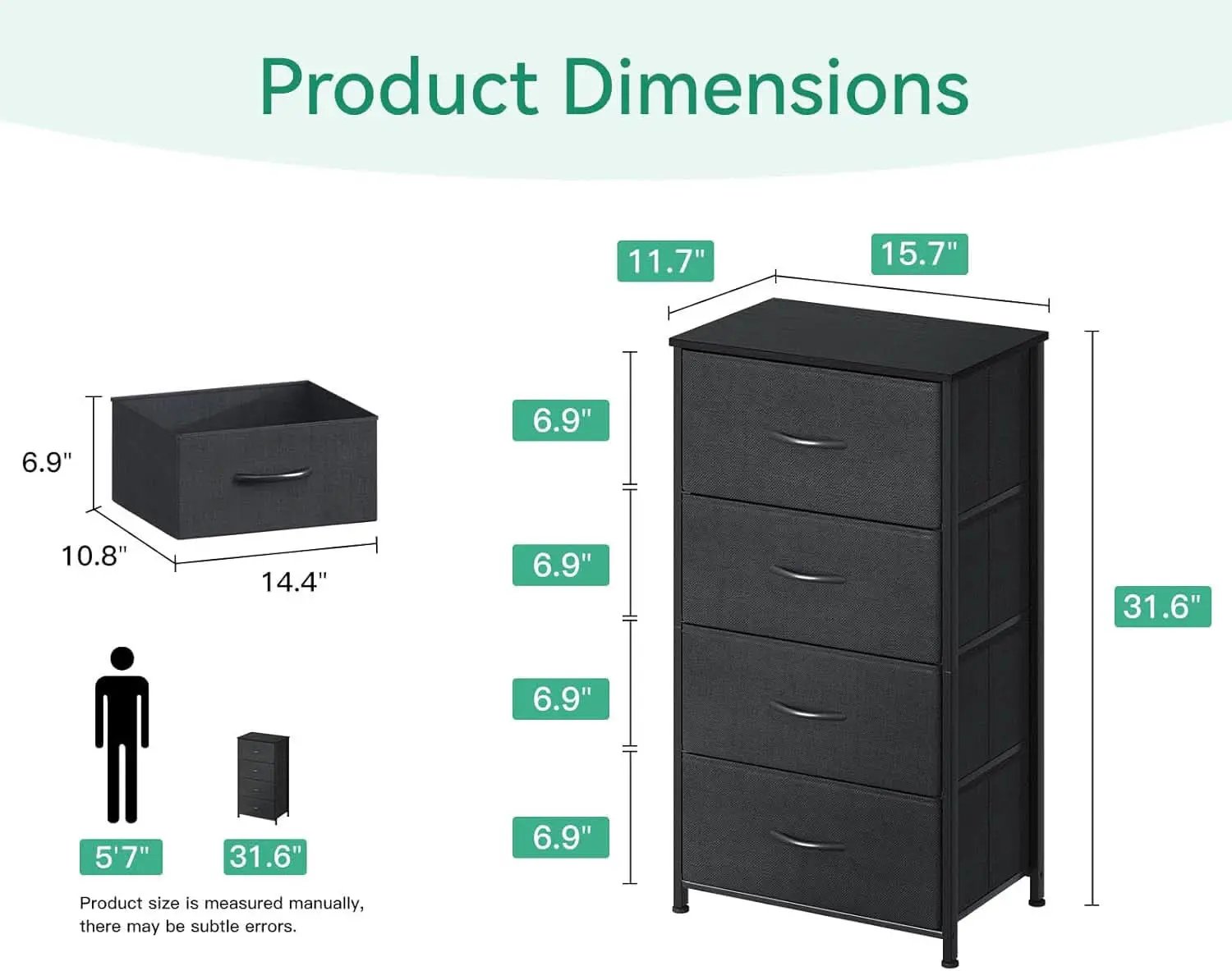 Black Textured Fabric Dresser With Four Deep Drawers from PriceLows™