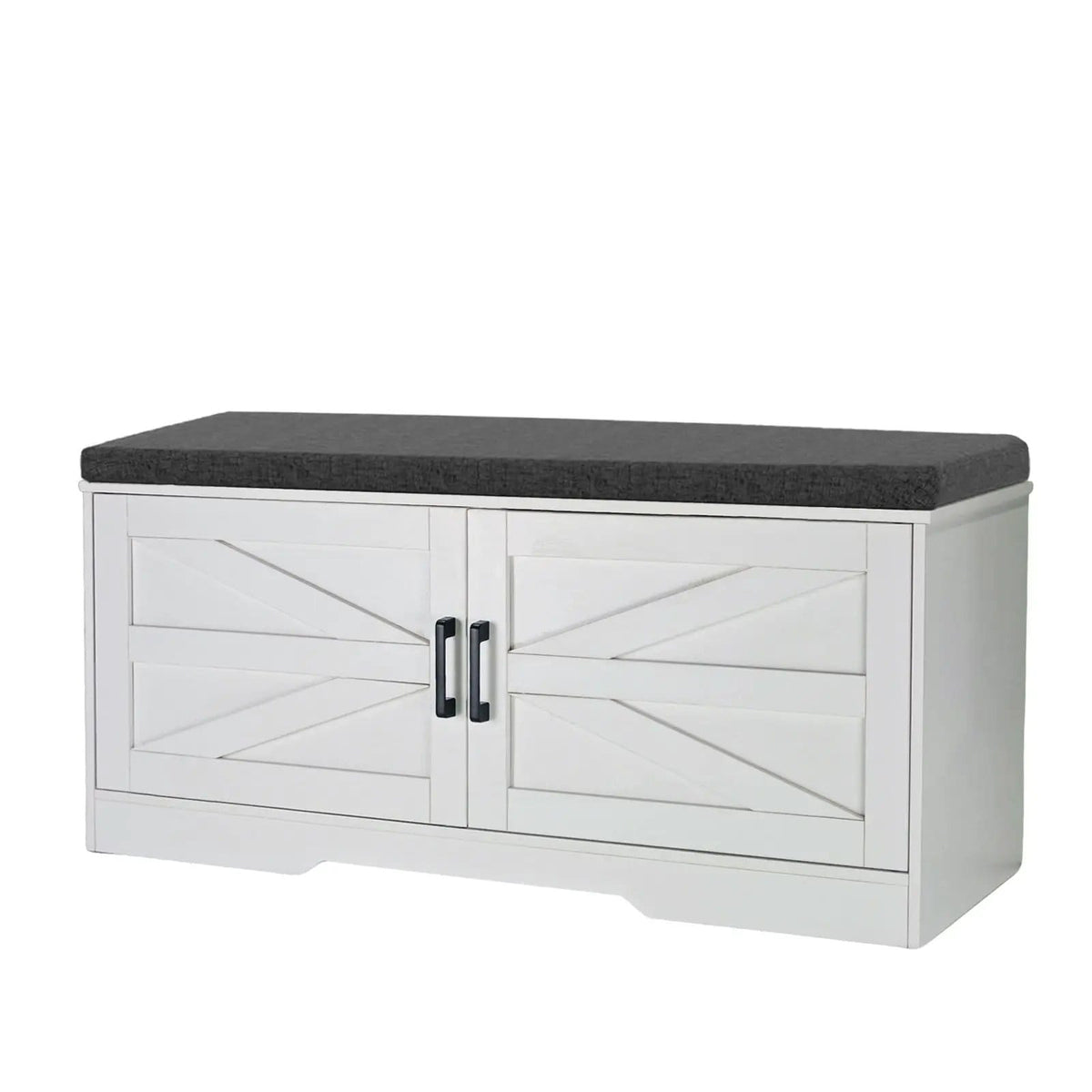 2 Tier Shoe Bench With Padded Seat, 2 Barn Doors And Adjustable Shelves, For | 39.4 x 13.75 x 17.72 in | 2-Tier | White