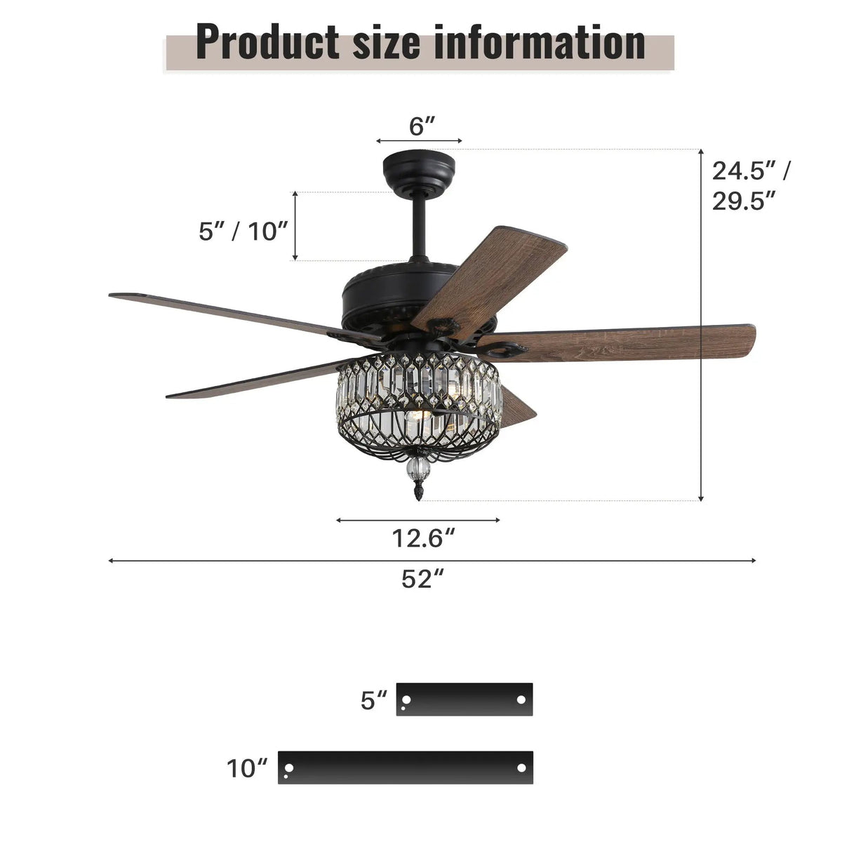 Crystal Lampshade Ceiling Fan | 5 Blades | DC Motor With 6 Speed Remote | 1 4 8 Hour Timer