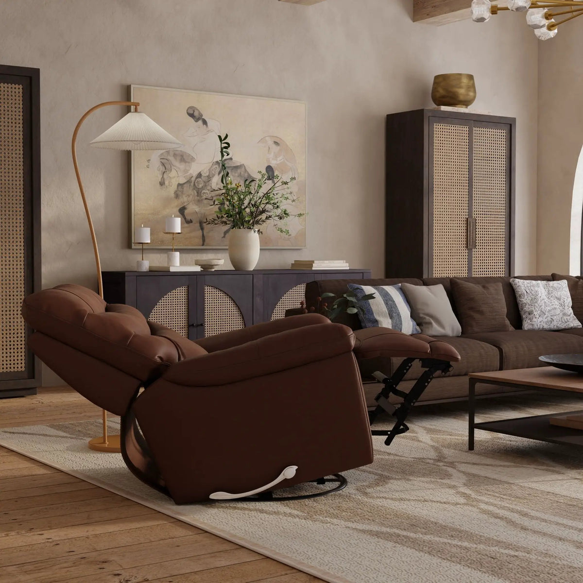 Oslo Antelope Swivel Glider Recliner | Manual Footrest | 360 Degree Swivel Base | No-Sag Suspension
